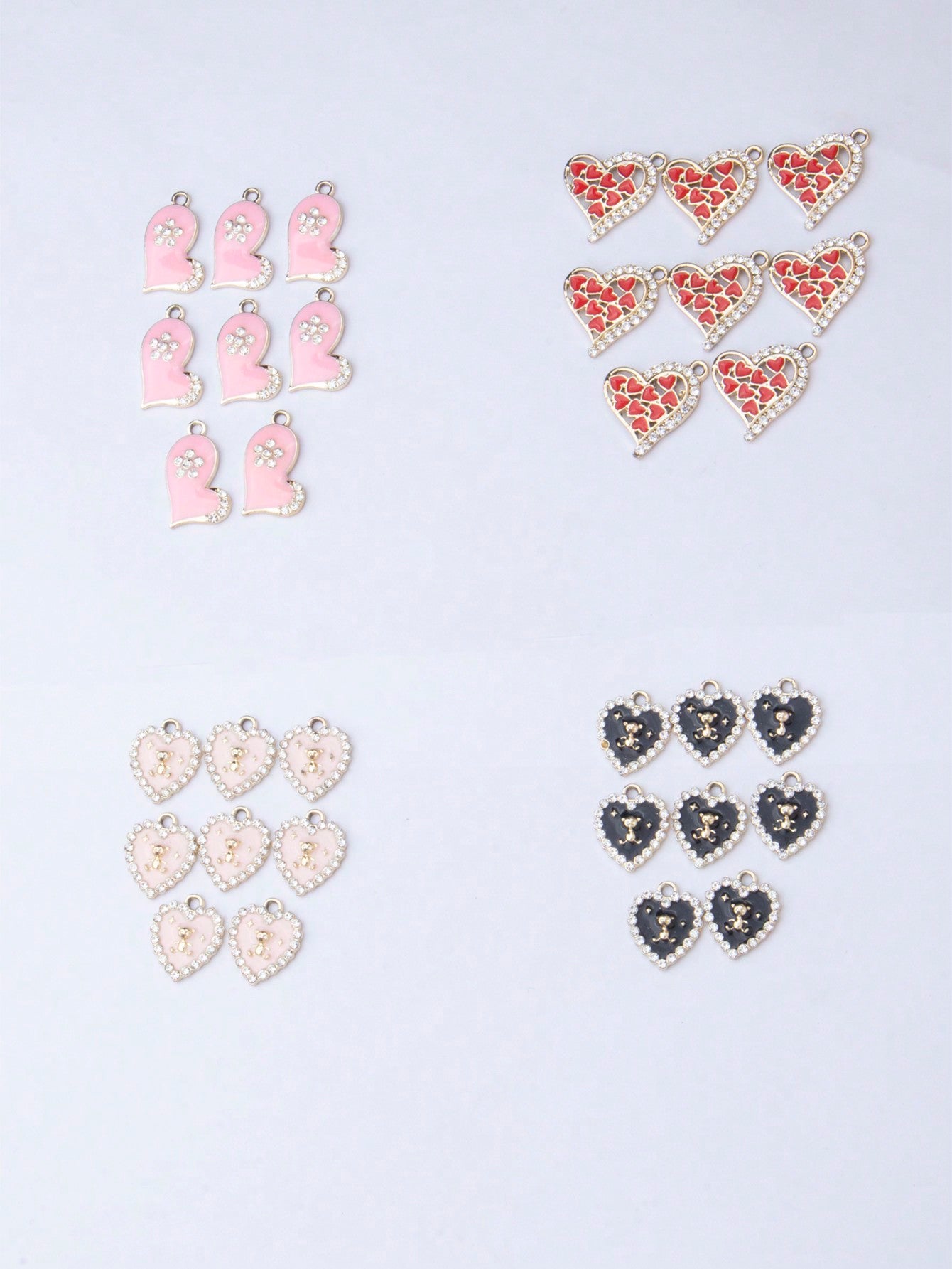 1pack European And American Style Rhinestone Inlaid Oil Drop Shaped Hearts Pendants For Making Necklace, Earring, Bracelet, Valentine's Day Gift--1