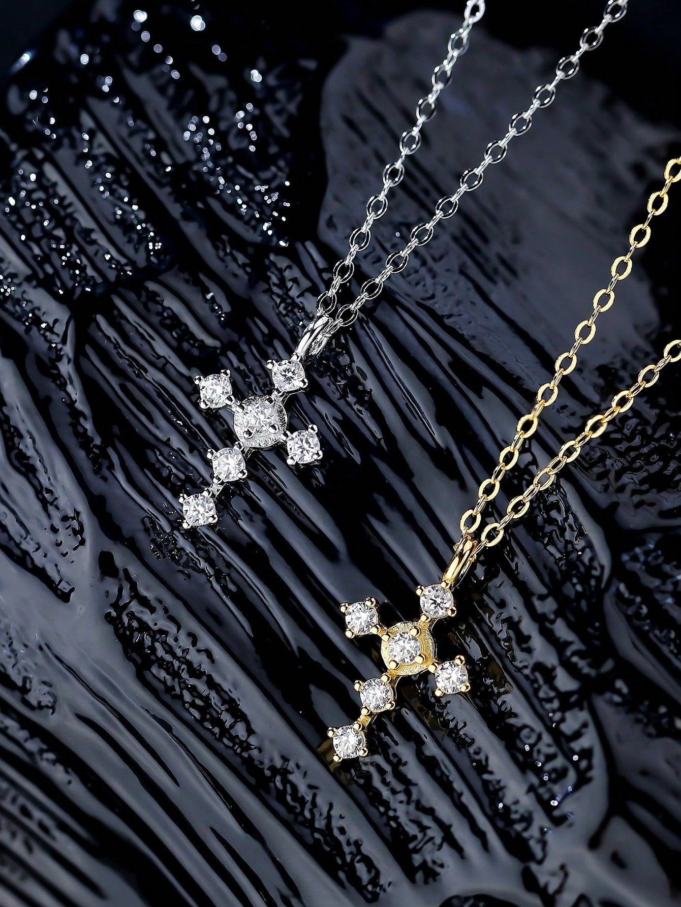 1pc Luxury Style Cross Pendant Necklace, Cubic Zirconia Decor, 925 Sterling Silver Collarbone Chain, For Women's Daily Wear And Gift--1