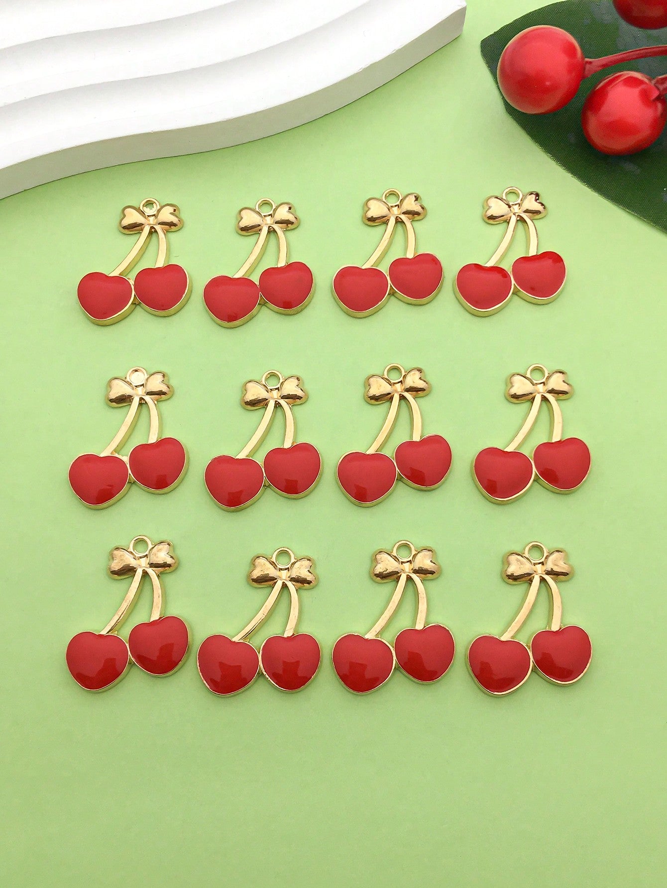 10pcs Fashion Enamel Fruit Cherry Charm Pendant For DIY Bracelet Necklace Earrings Jewelry Making Accessories-Red-1