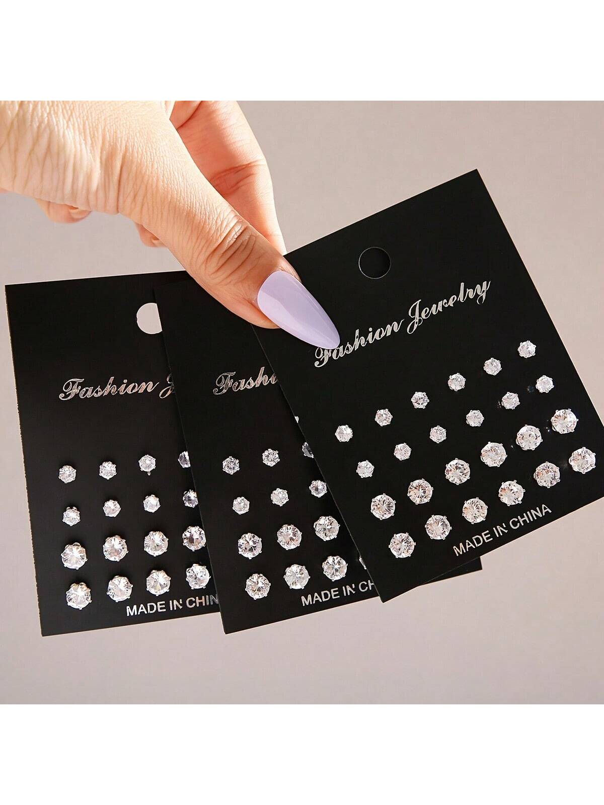 12 Pairs  Stud Earrings For Women Classic Ear Jewelry Daily Decor Accessories-Silver-1