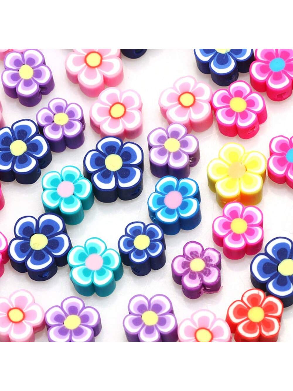 100pcs 10mm Mixed Flowers Polymer Clay Beads For DIY Bracelet Necklace Small Business Jewelry Making Handmade Craft Supplies-Multicolor-1