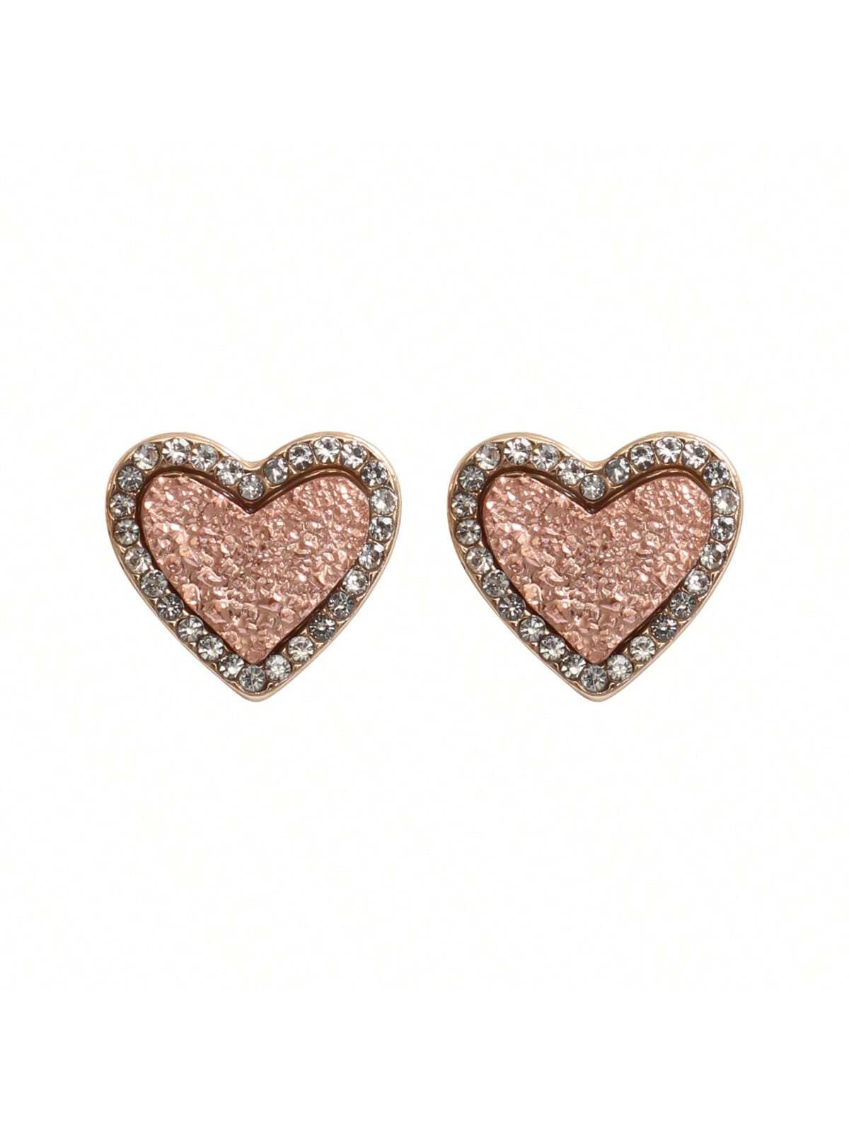 Valentine Heart Druzy With Rhinestone Post Earrings-CHAMPAGNE-1