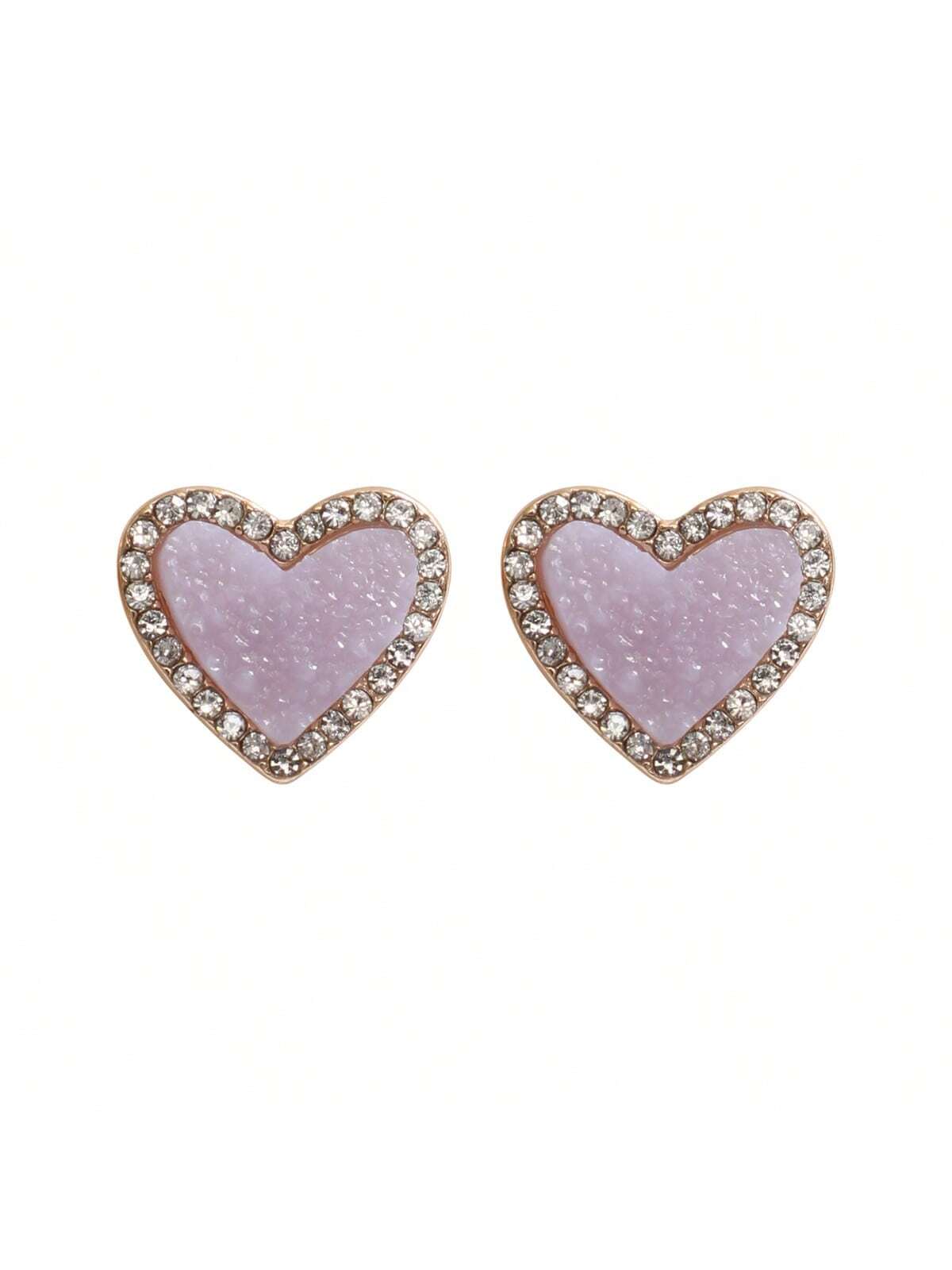 Valentine Heart Druzy With Rhinestone Post Earrings-LAVENDER-1