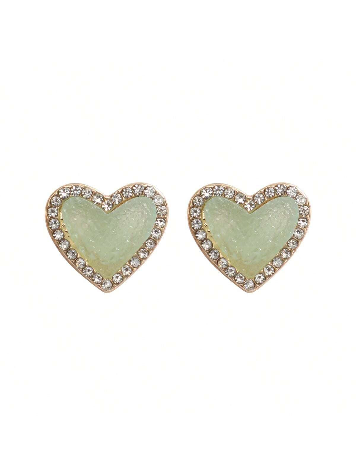 Valentine Heart Druzy With Rhinestone Post Earrings-MINT-1