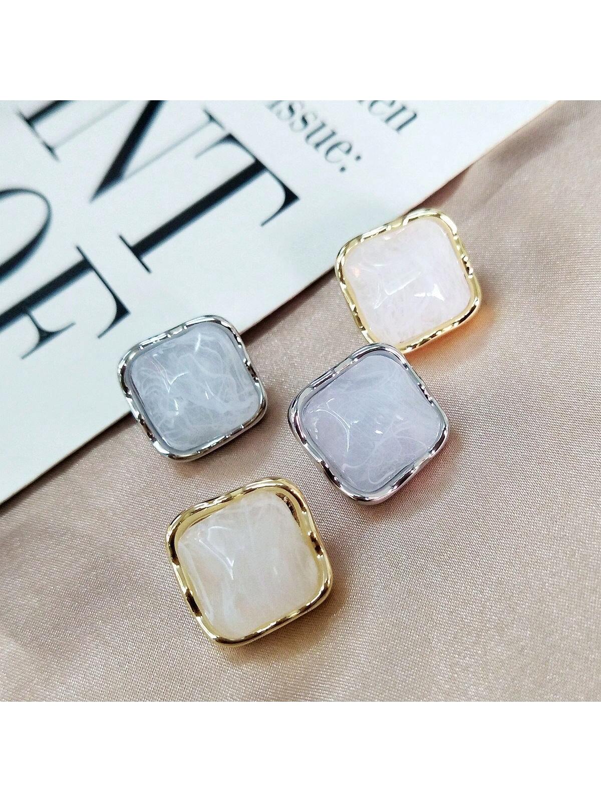 1pair Irregular Shape Circle & Square Metallic S925 Silver Stud Earrings With High-End And Rare Design, Suitable For Daily Wear And Occasions Such As Wedding And Parties--1