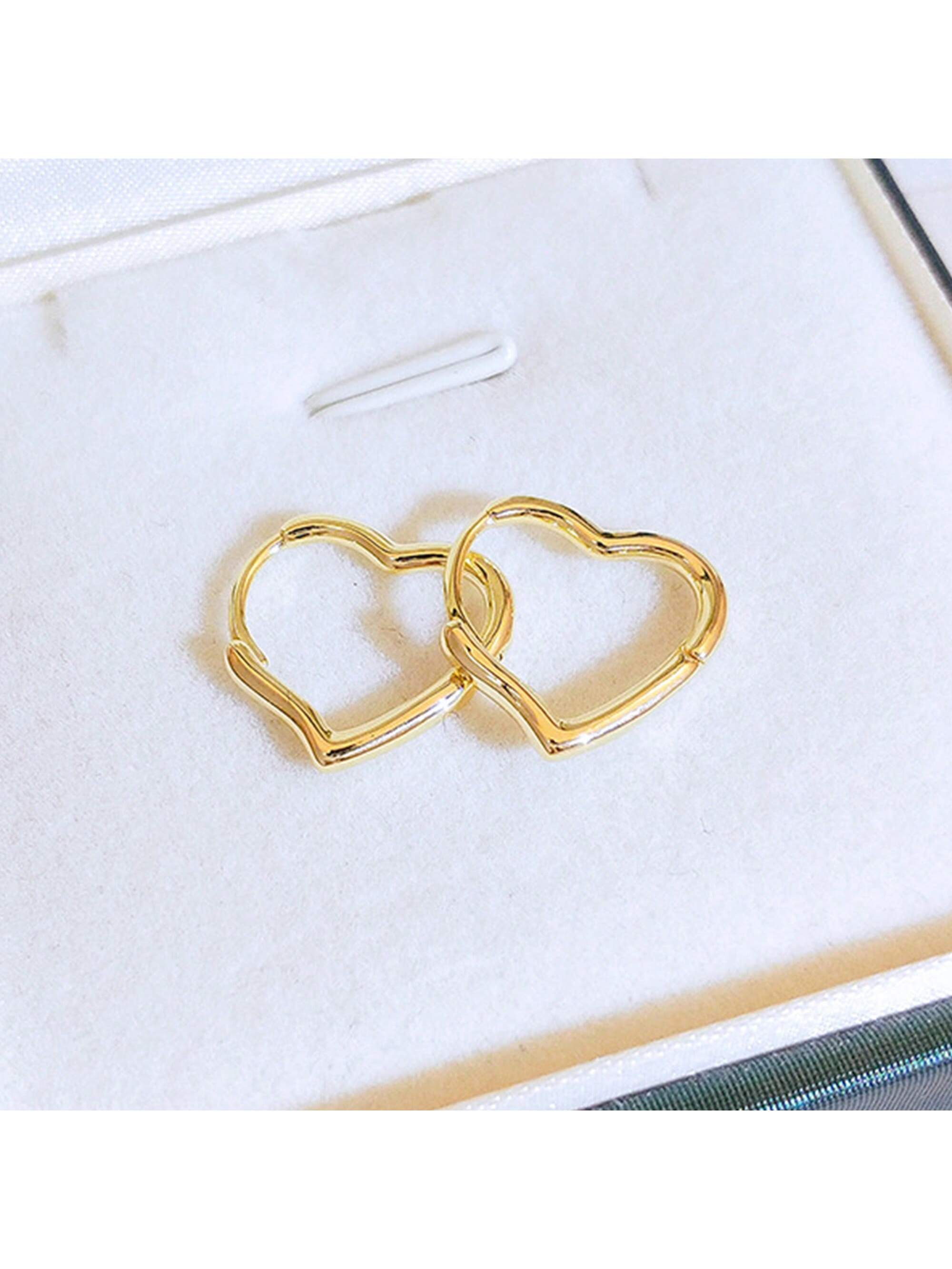 1pair Simple Fashionable Heart Shaped Earrings, Suitable For Daily Wear-Gold-1