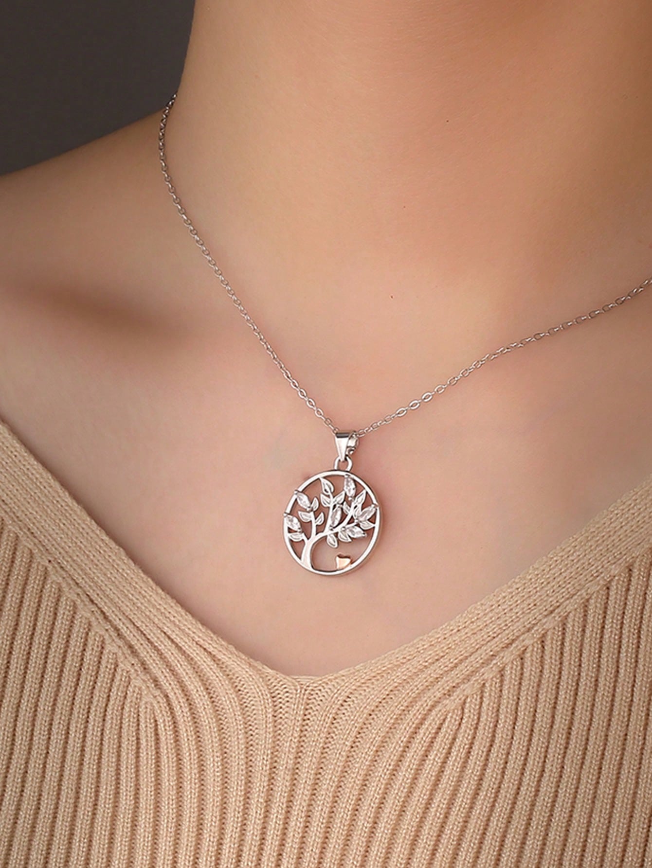 Original 925 Sterling Silver Tree Of Life Shaped Pendant Necklace With For Women'S Wedding Or Party-Silver-1