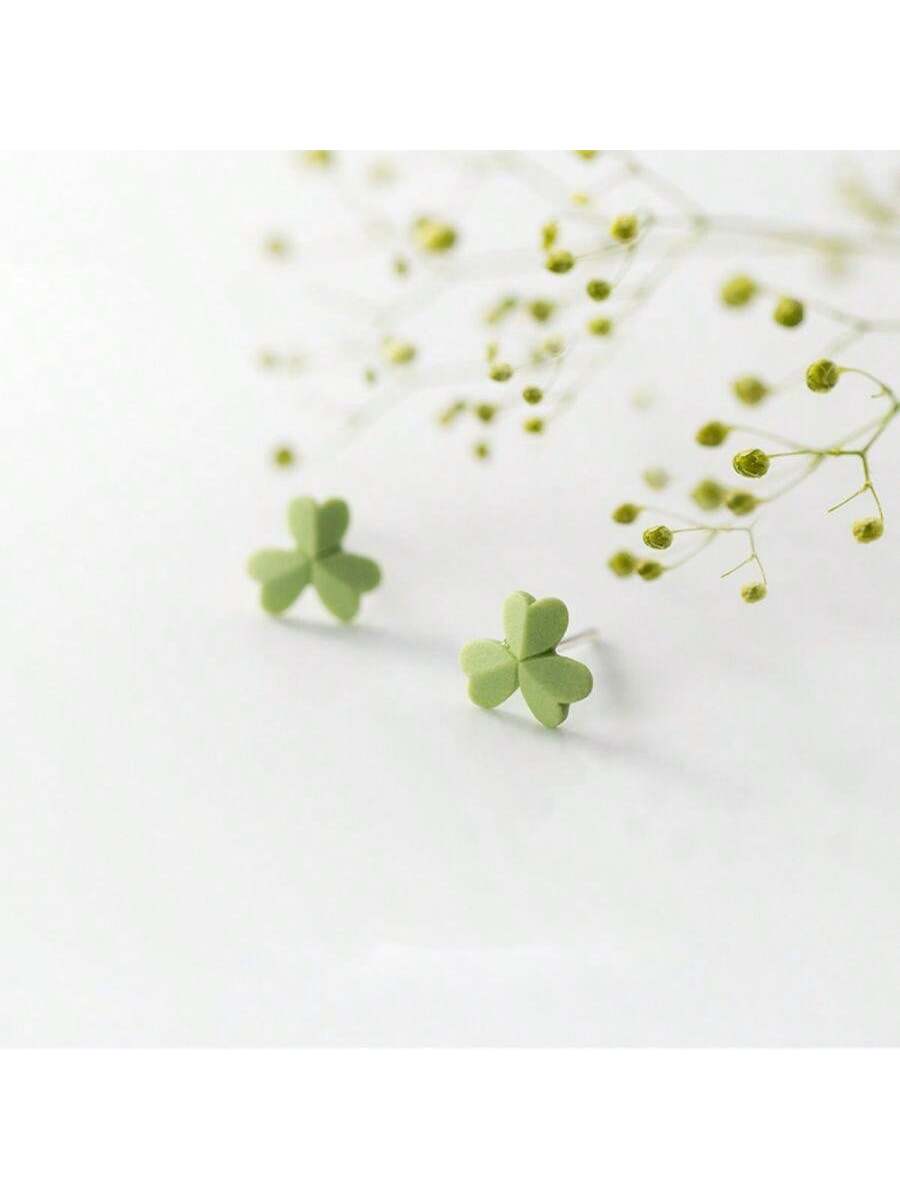 1pair/2pcs S925 Sterling Silver Clover Shaped Delicate Stud Earrings, Suitable For Gifting And Daily Wear For Women--1