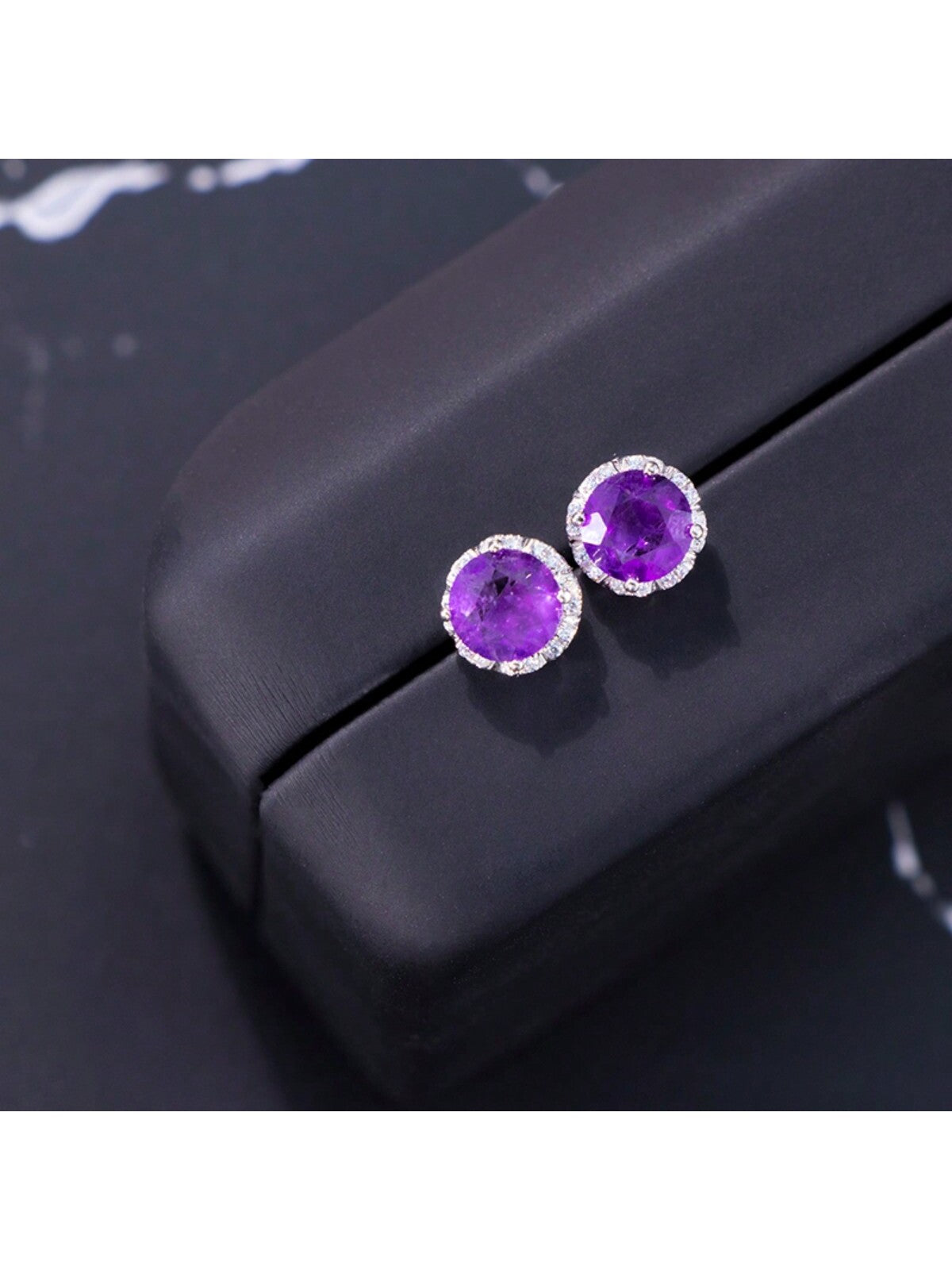 1pair 925 Silver Amethyst Earrings, Fashionable Stud Earrings For Valentine's Day, Birthdays, Weddings, Parties And Daily Wear-Silver-1