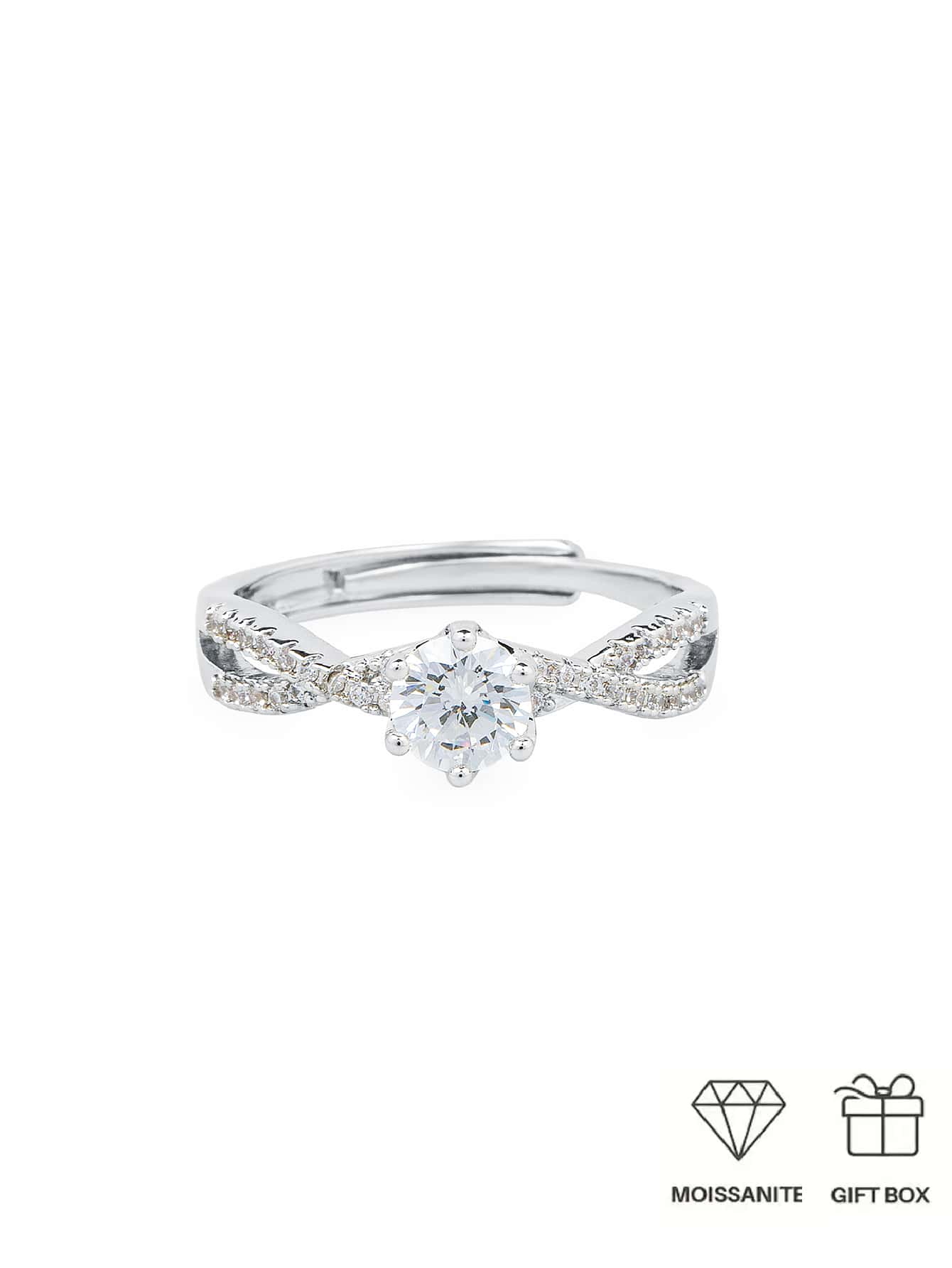 0.5 Carat Moissanite Open Ring With Gift Box, Synthesized Shining And Splendid. Promise Ring For Female, Perfect Birthday /Christmas/Thanksgiving Day/Valentine's Day/Anniversary Gift For Your Lady.-Silver-1