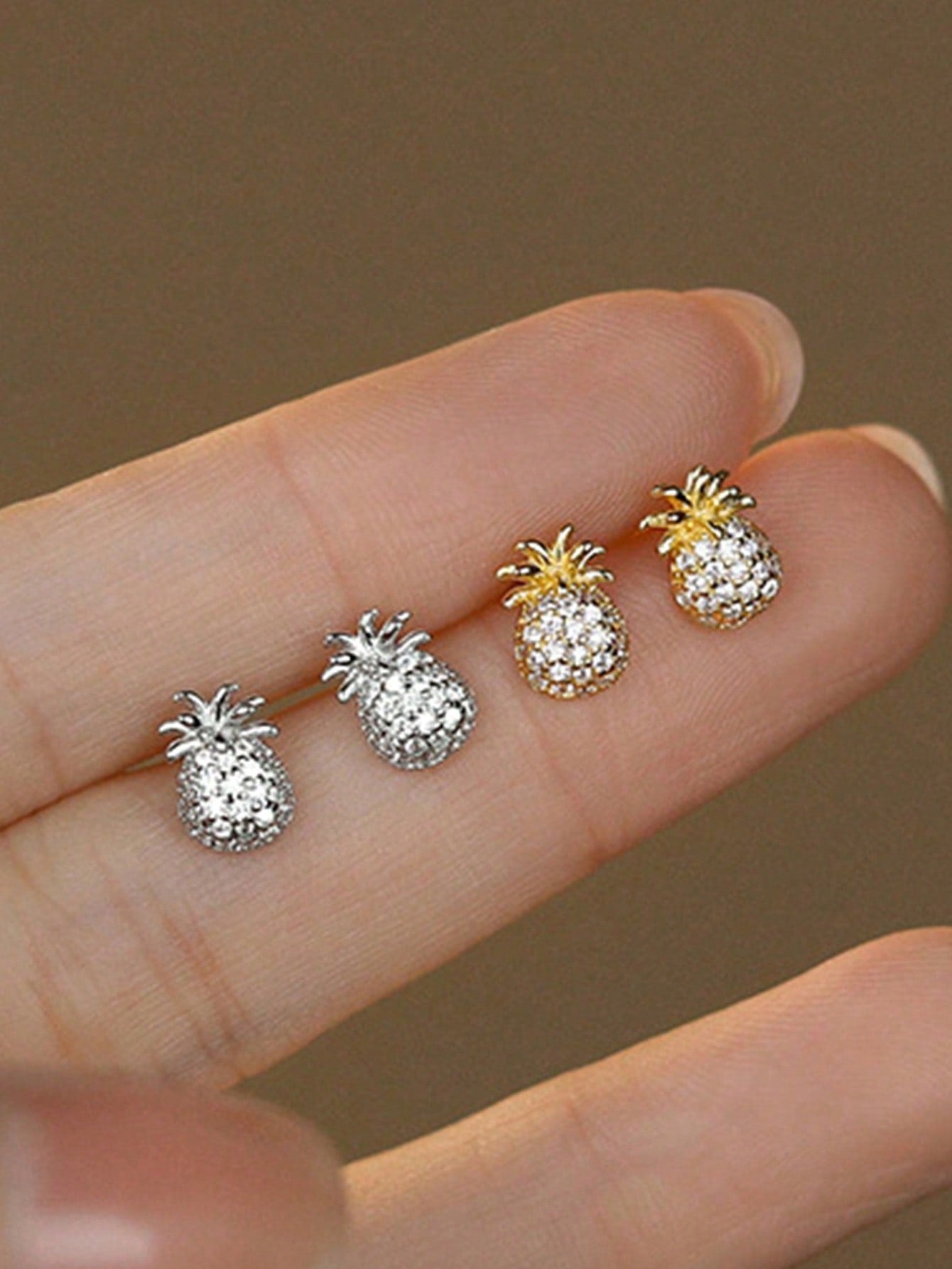 1pair Cute & Sweet 925 Sterling Silver & Cubic Zirconia Pineapple Stud Earrings, Ideal For Women, Girls, Birthday Gift, Daily Wear--1