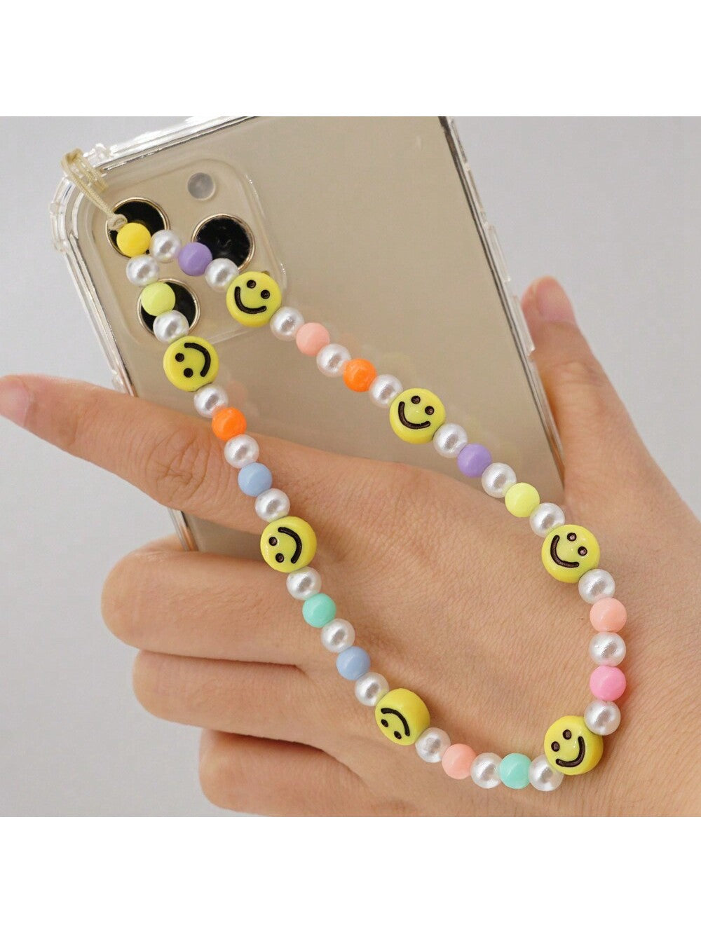 White Imitation Pearl Acrylic Macaron Mixed Color Round Bead Yellow Smiling Face Phone Rope Suitable For Daily Wear And Gift Giving-Yellow-1