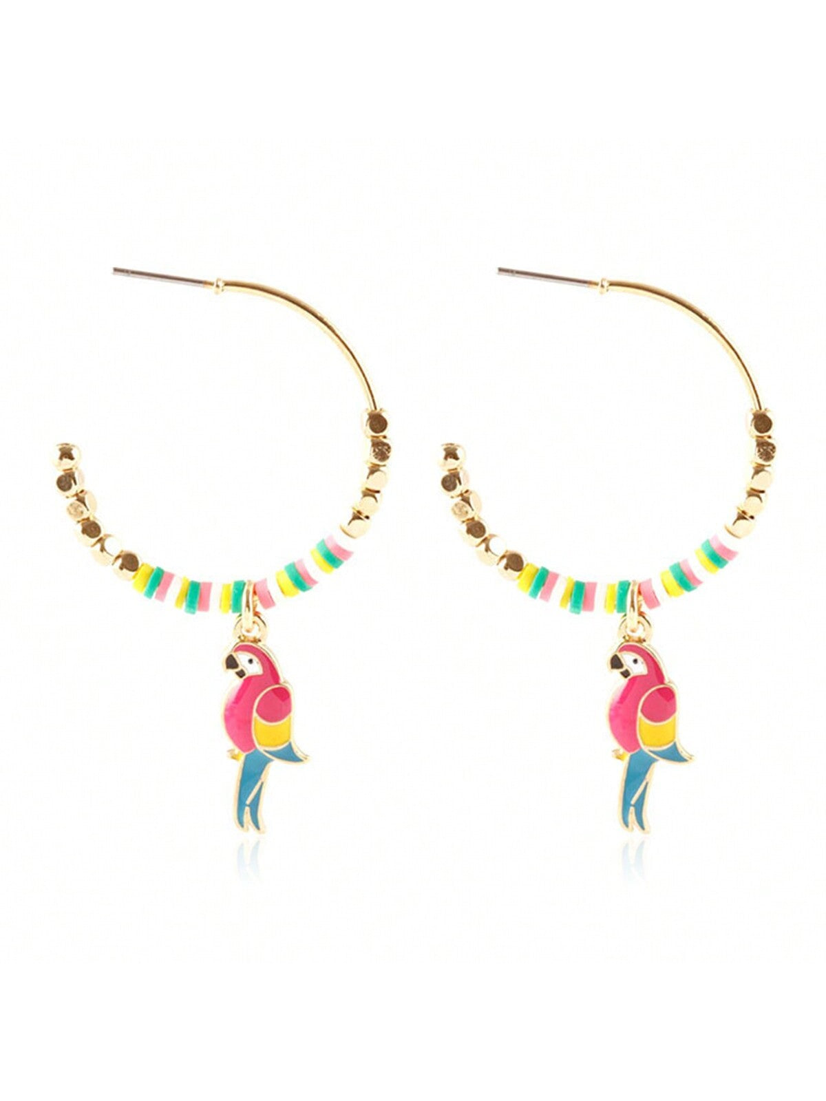 Metal Fimo Tropical Parrot Earrings-Multicolor-1