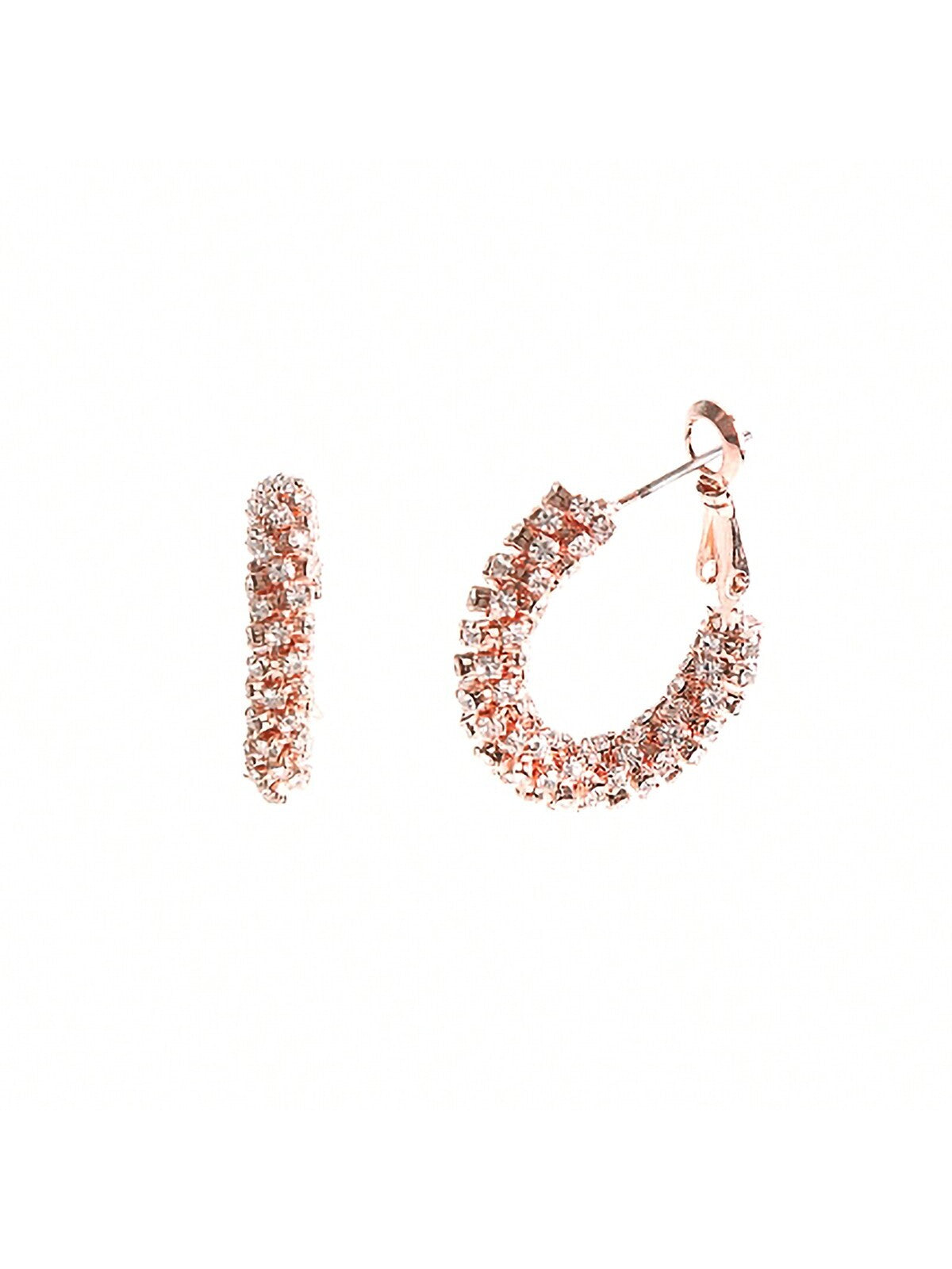 Rhinestone 23mm Tube Stone Hoop Earrings-CRYSTAL ROSE GOLD-1