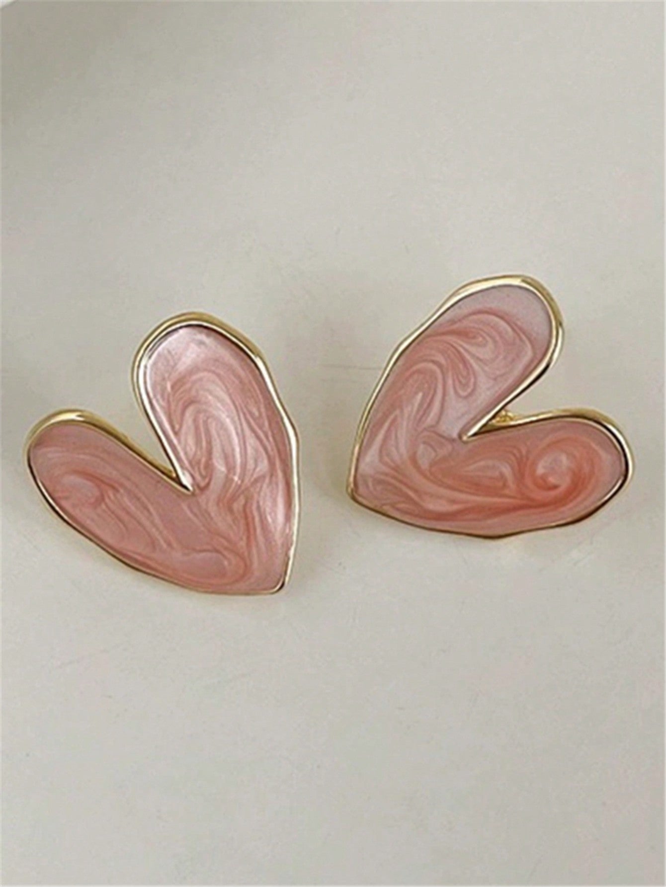 1pair Pink Oil Drop Heart Shaped Stud Earrings--1