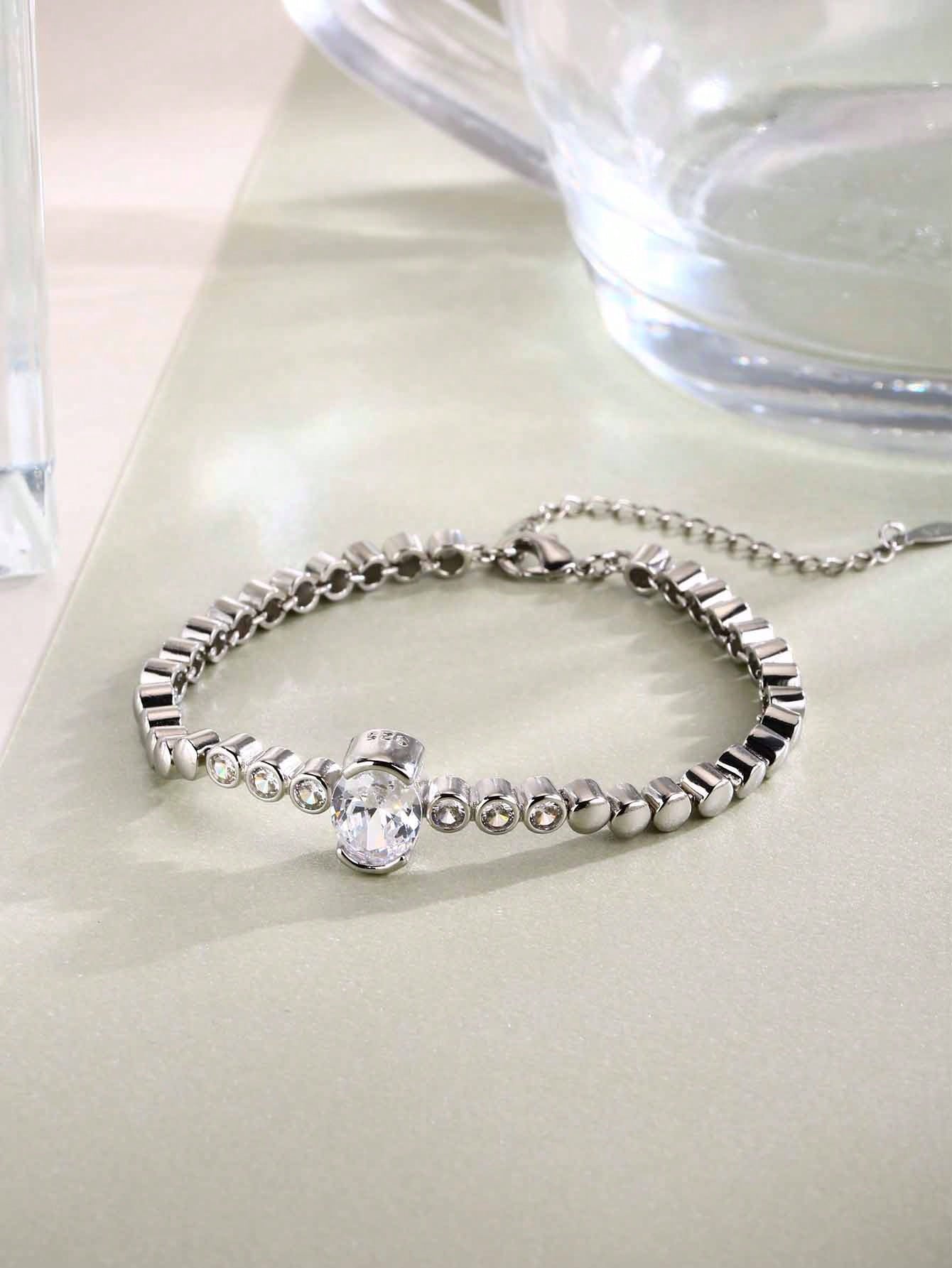 1pc S925 Sterling Silver Bracelet & 1pc Small Bead Bracelet Gift For Women-Silver-1