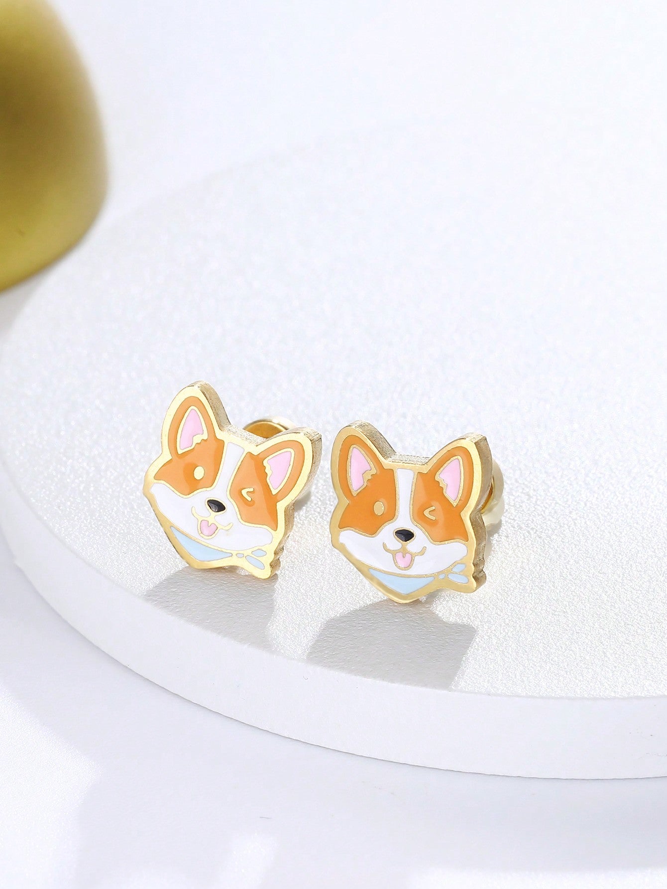 1pair Cute Cartoon Dog Shaped Personality Earrings For Girl Students, Gold--1