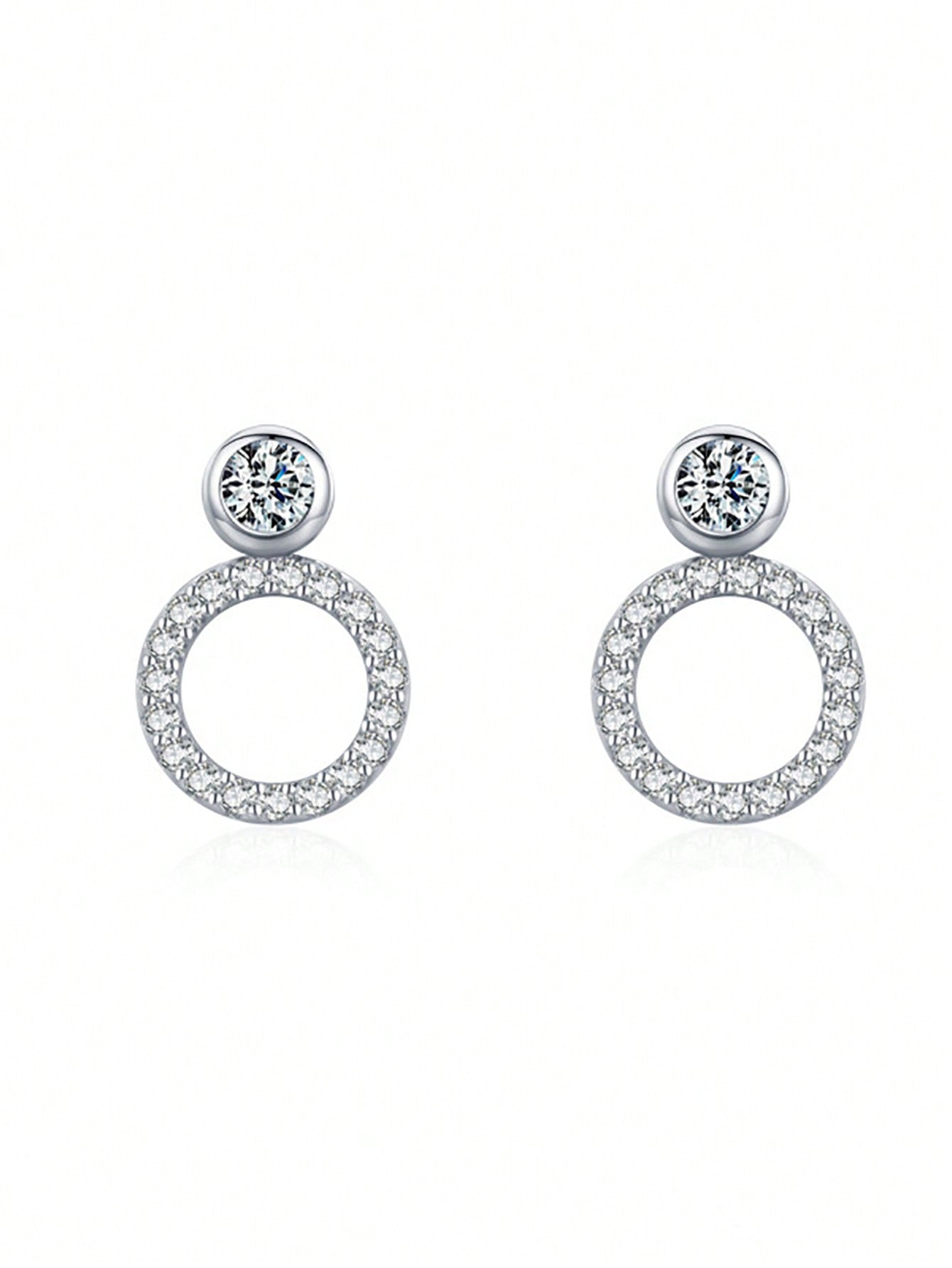 1pair Fashionable Unisex 925 Sterling Silver Full Diamond Hollow Out Circle Design Stud Earrings For Everyday Use--1