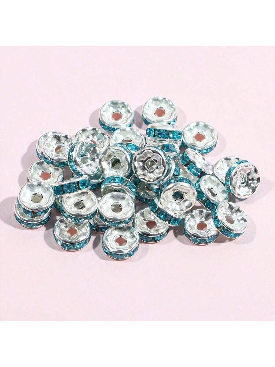 70pcs  6/8/10mm  Spacer Beads Copper Beads Rhinestone Inlaid Beads For Jewelry Making Bracelet Pendants Necklace Accessories-Sapphire Blue 70pcs-1