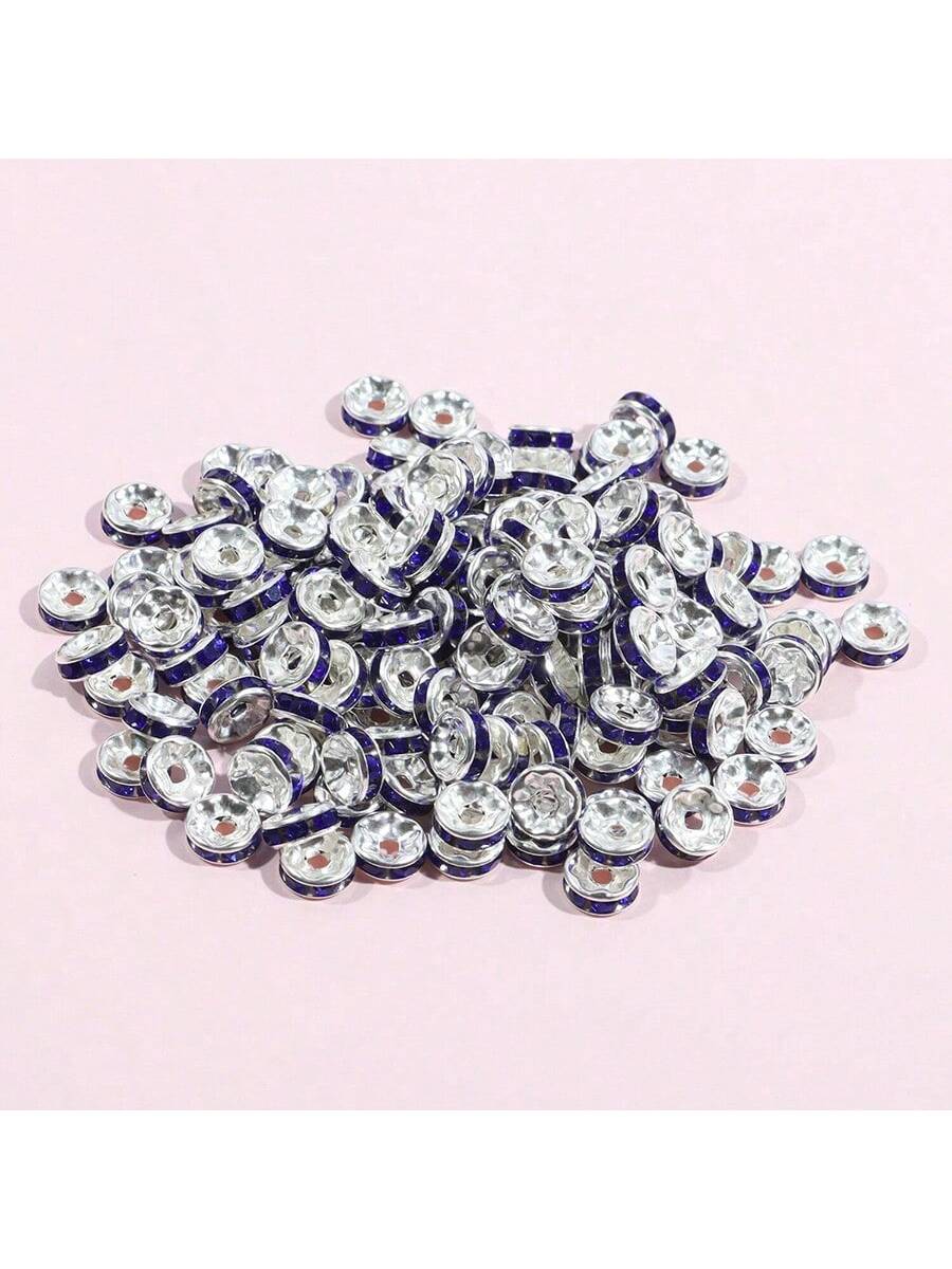 70pcs  6/8/10mm  Spacer Beads Copper Beads Rhinestone Inlaid Beads For Jewelry Making Bracelet Pendants Necklace Accessories-Lake Blue 70pcs-1