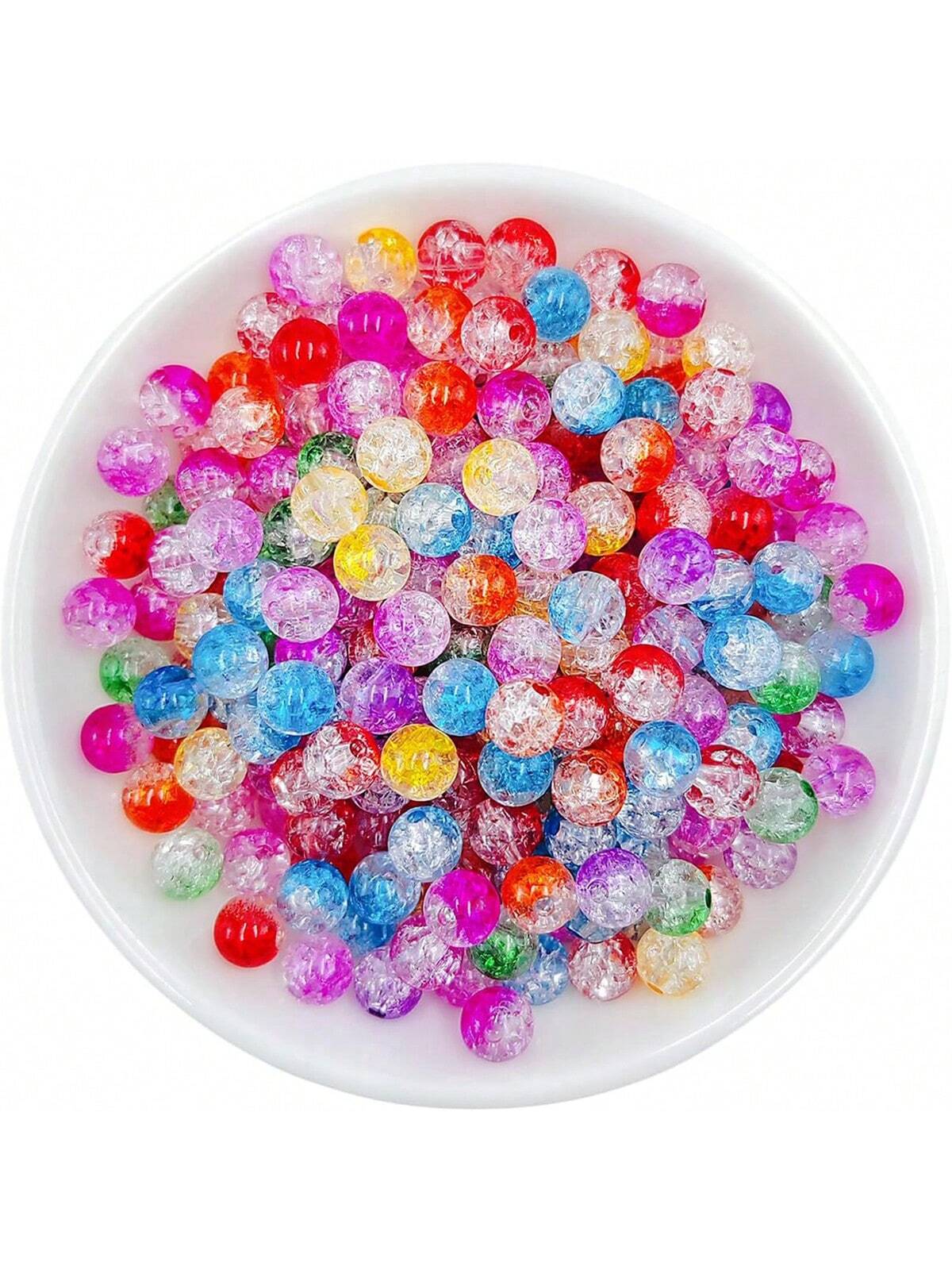 100pcs/Pack 8mm Mixed Color Glass Faux Crack Crystal Snowflake & Ice Crackle Shaped Loose Beads For Diy Bracelet & Necklace, Giftmaking--1