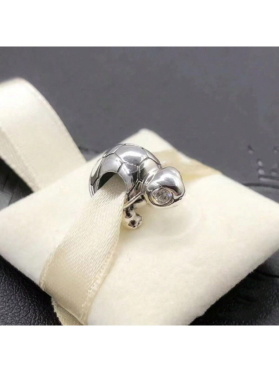 1pc Fashionable Cute Platinum-Colored 3d Turtle Charm Beaded Women Jewelry Diy Bracelet Accessory For Daily Wear--1