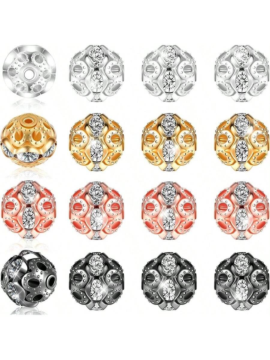 80pcs Metal Hollow Rhinestone Ball, DIY Crystal Jewelry Making Rose Golden Silvery 6MM/8MM/10MM Jewelry Accessories, Necklace Bracelet DIY Materials--1