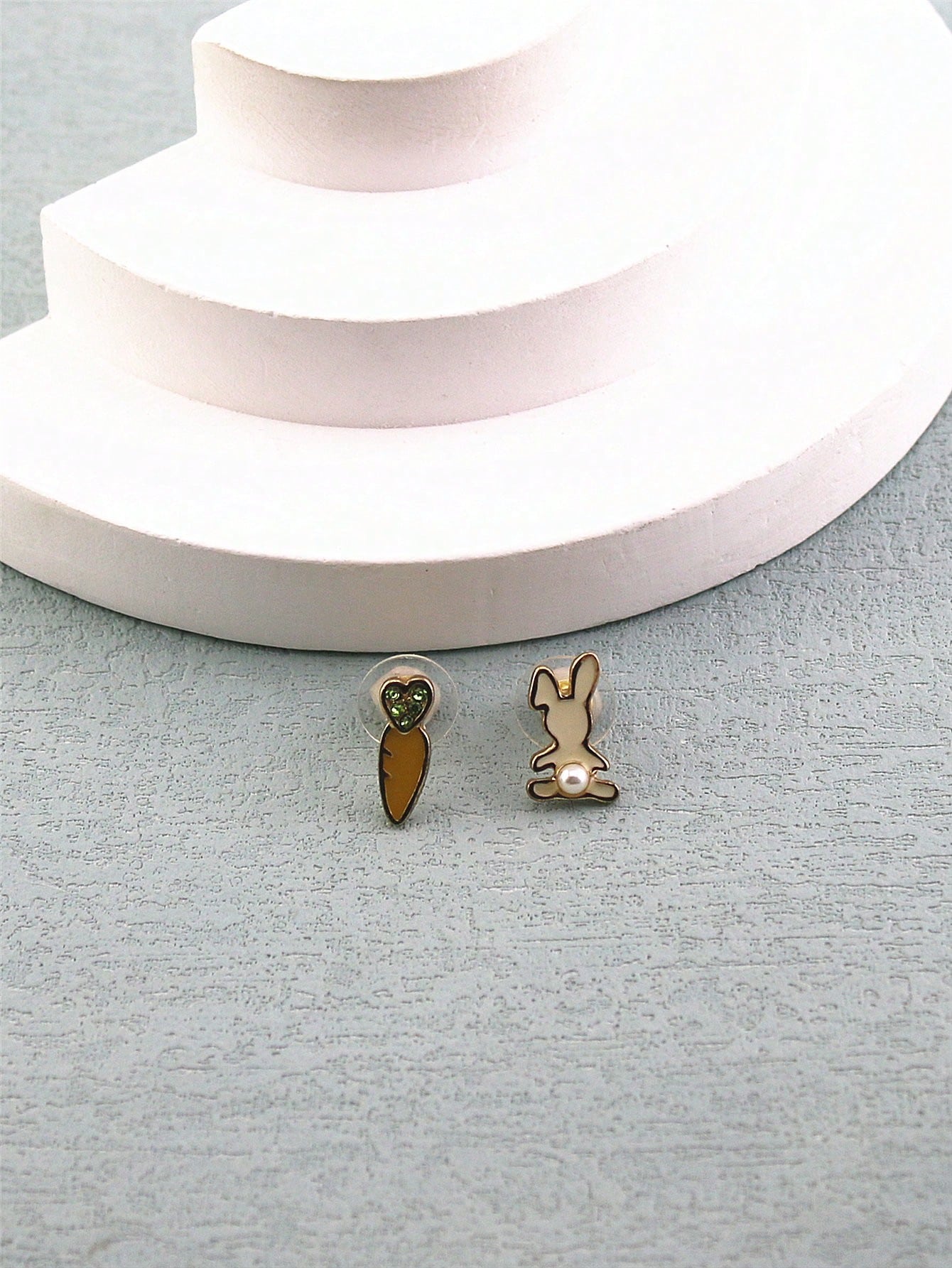 1pair Japanese & Korean Style Simple Cartoon Design Asymmetrical Bunny & Carrot Shaped Dangle Earrings-Multicolor-1