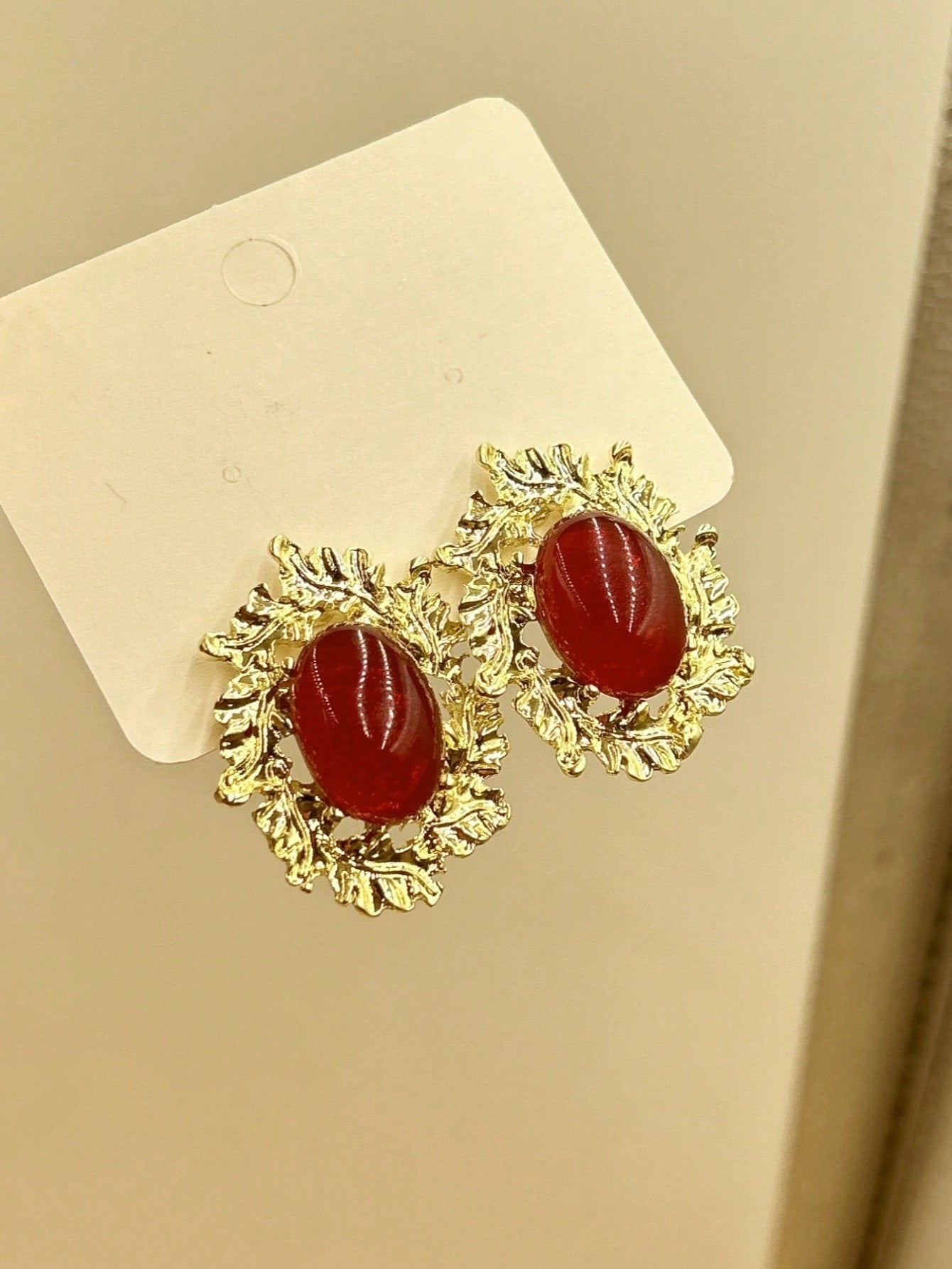 1pair Vintage Red Flower Shaped Hoop Earrings-Burgundy-1