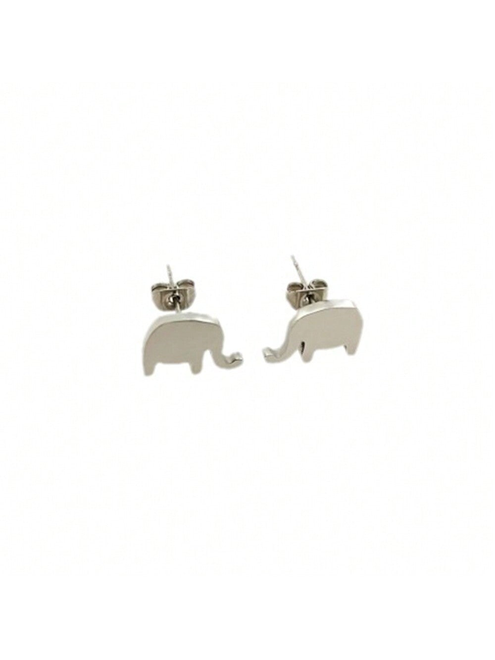 1pair Women's Titanium Steel Elephant Shaped Stud Earring With Diamond Decoration, Simple & Elegant Fashion Accessory For Daily Wear-Silver-1