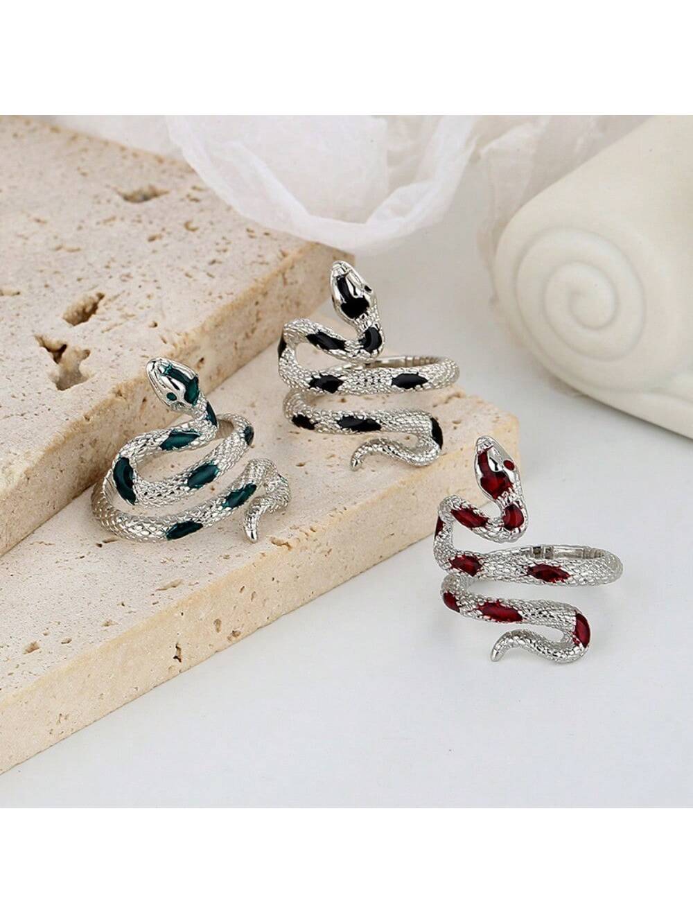 Uncommon Design Original Snake Drop Glue High End Feeling Ins Cold Wind Irregular Index Finger Ring For Cool Girls-Red-1