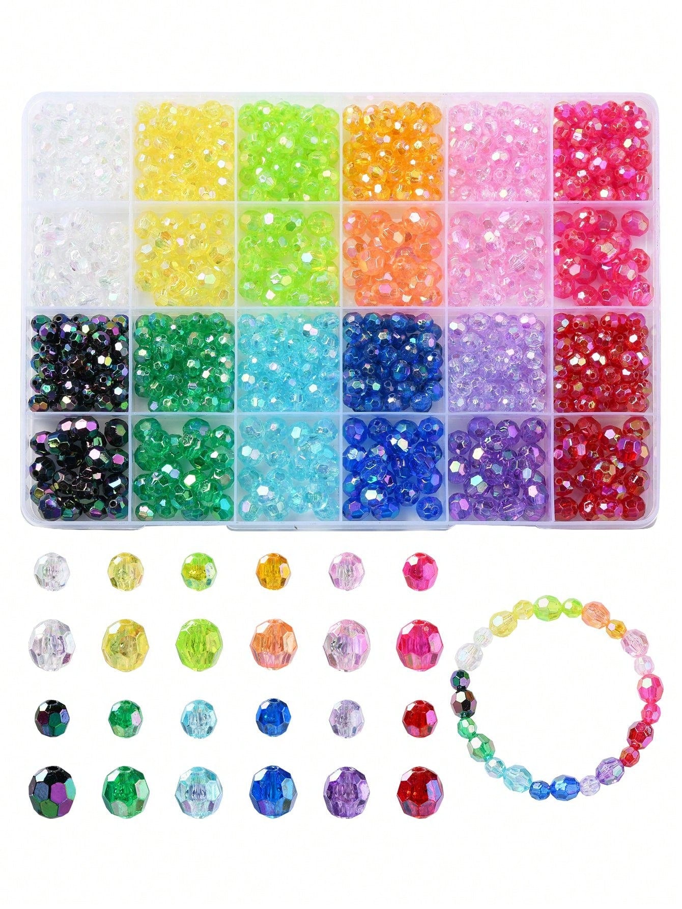 Approx. 840pcs/Box 6/8mm Transparent Acrylic Ab Coated Cone Beads, 12 Colors With Additional Elastic Wire & Plastic Scissor, Perfect For Diy Necklace, Bracelet And Jewelry Making-Multicolor-1