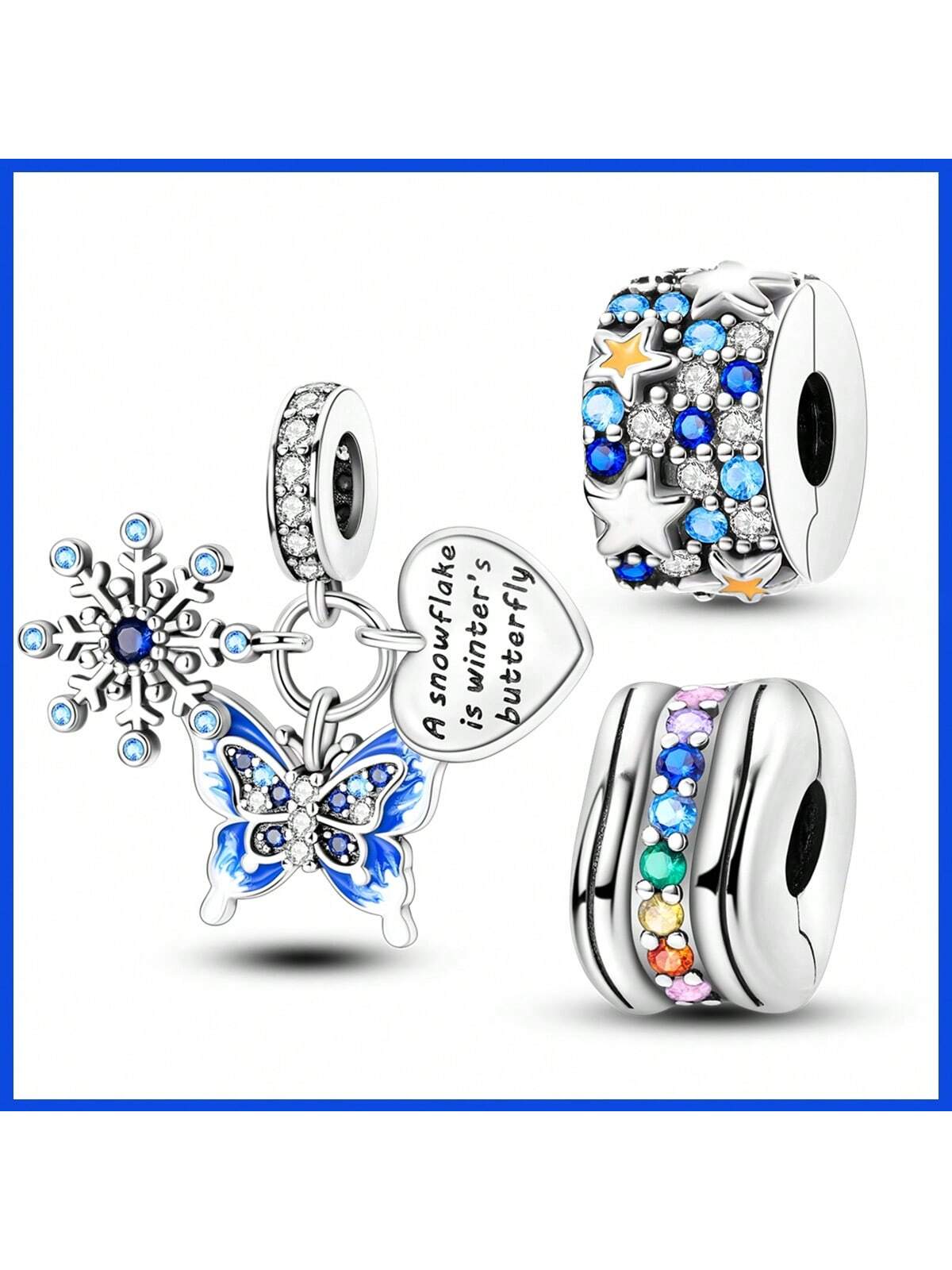 1pc Luxury Blue Butterfly Shaped Cubic Zirconia Inlaid Multicolor Rhinestone Decor Pendant Bracelet With Safe Clasp Beads-Apricot-1