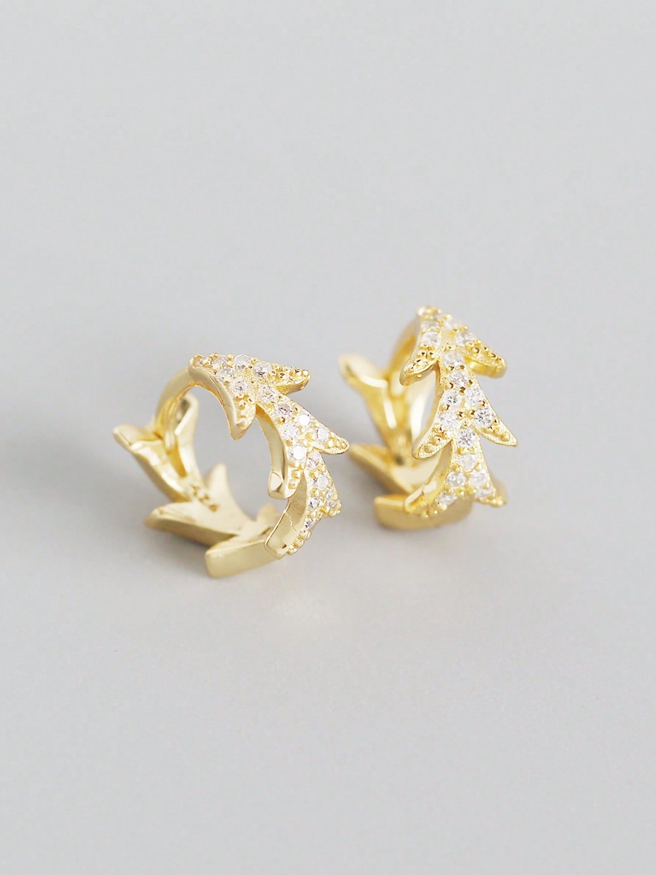 1pair/2pcs French Style Leaf Design Earrings With Embedded, Made Of 925 Sterling Silver, Trendy And Elegant For Women-Yellow Gold-1