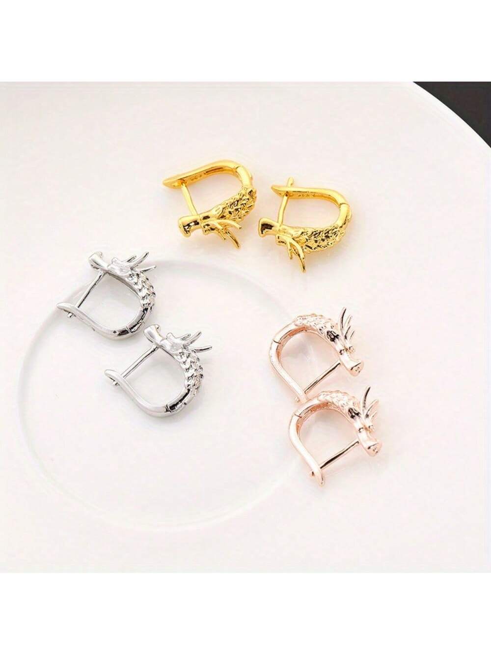 Unique Dragon Design Hoop Earrings Jewelry Gothic Punk Style For Women Happy Spring Festival Ear Accessories-Rose Gold-1