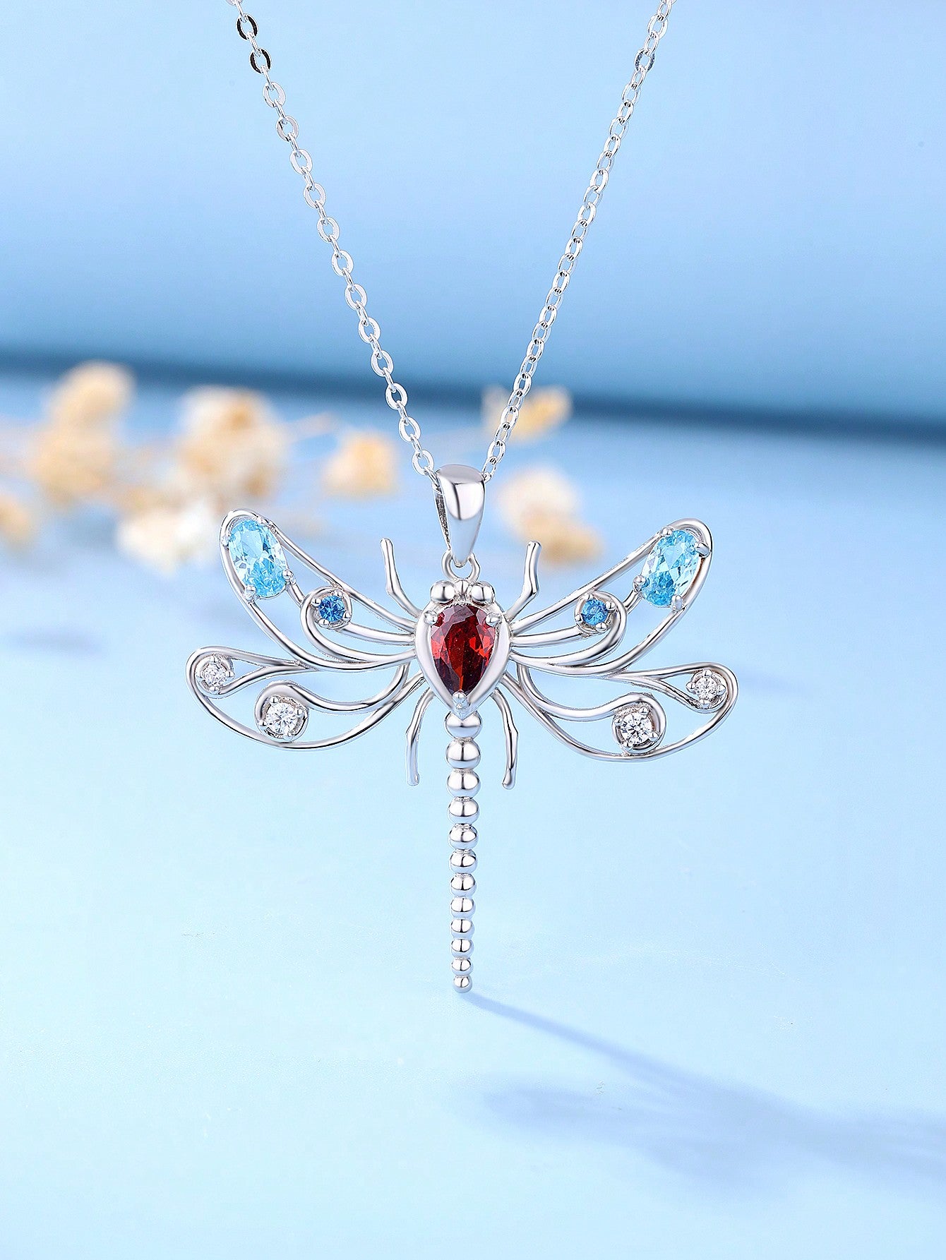 1pc Fashionable Delicate Jewelry 925 Silver Plated White Gold With Cubic Zirconia Decor Hollow Out Unique Design Dragonfly Pendant Necklace Suitable For Women's Daily Wear, Couples Gifts, Girlfriend Gifts, Family Gifts, Best Friends Gifts-Multicolor-1