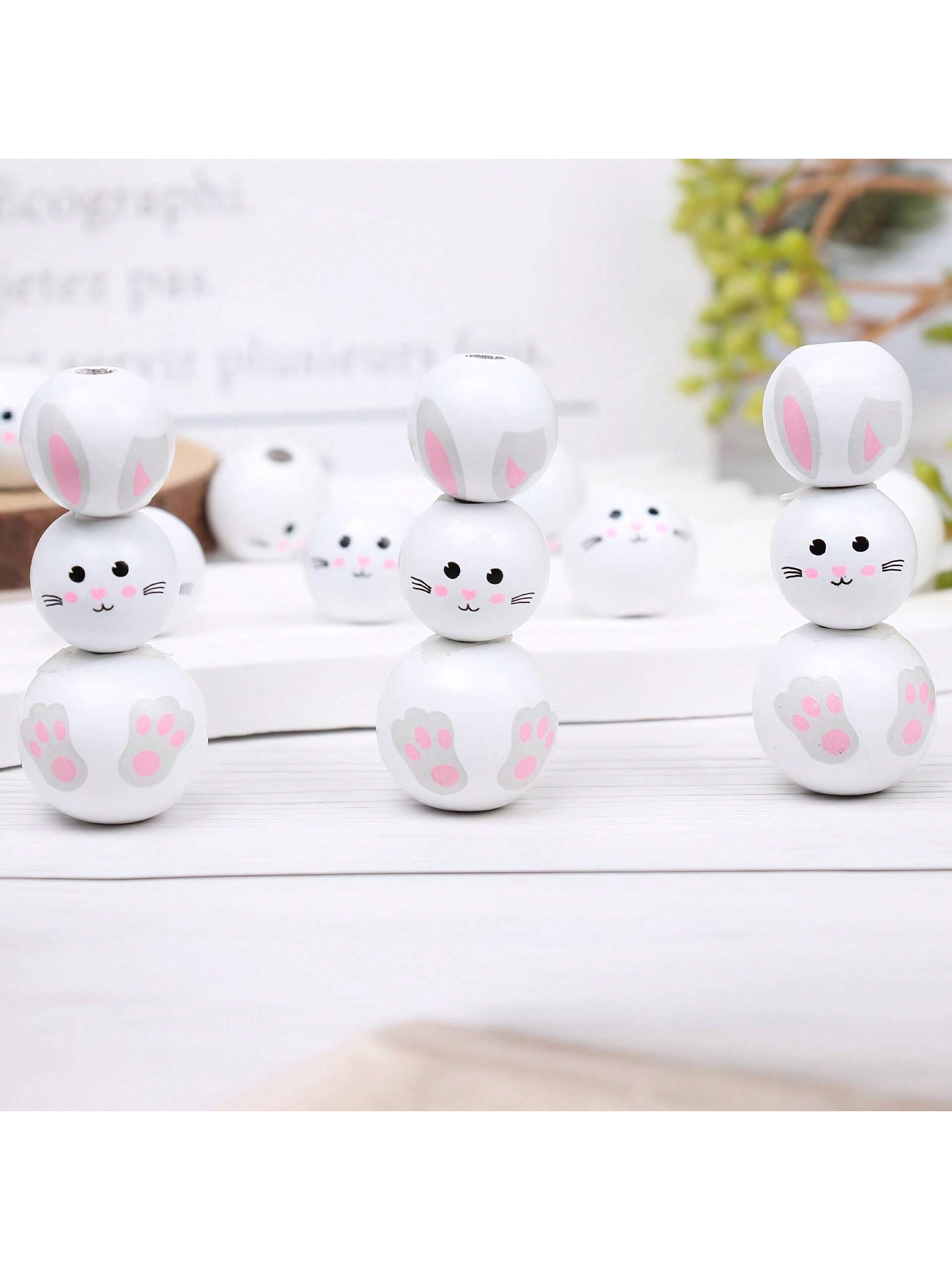 30pcs Easter Bunny Elements Wooden Beads, 16/20mm, Diy Jewelry Making, Pet Accessories Decoration, For Bracelet, Keychain, Necklace, Pencil, Furniture, Etc.--1