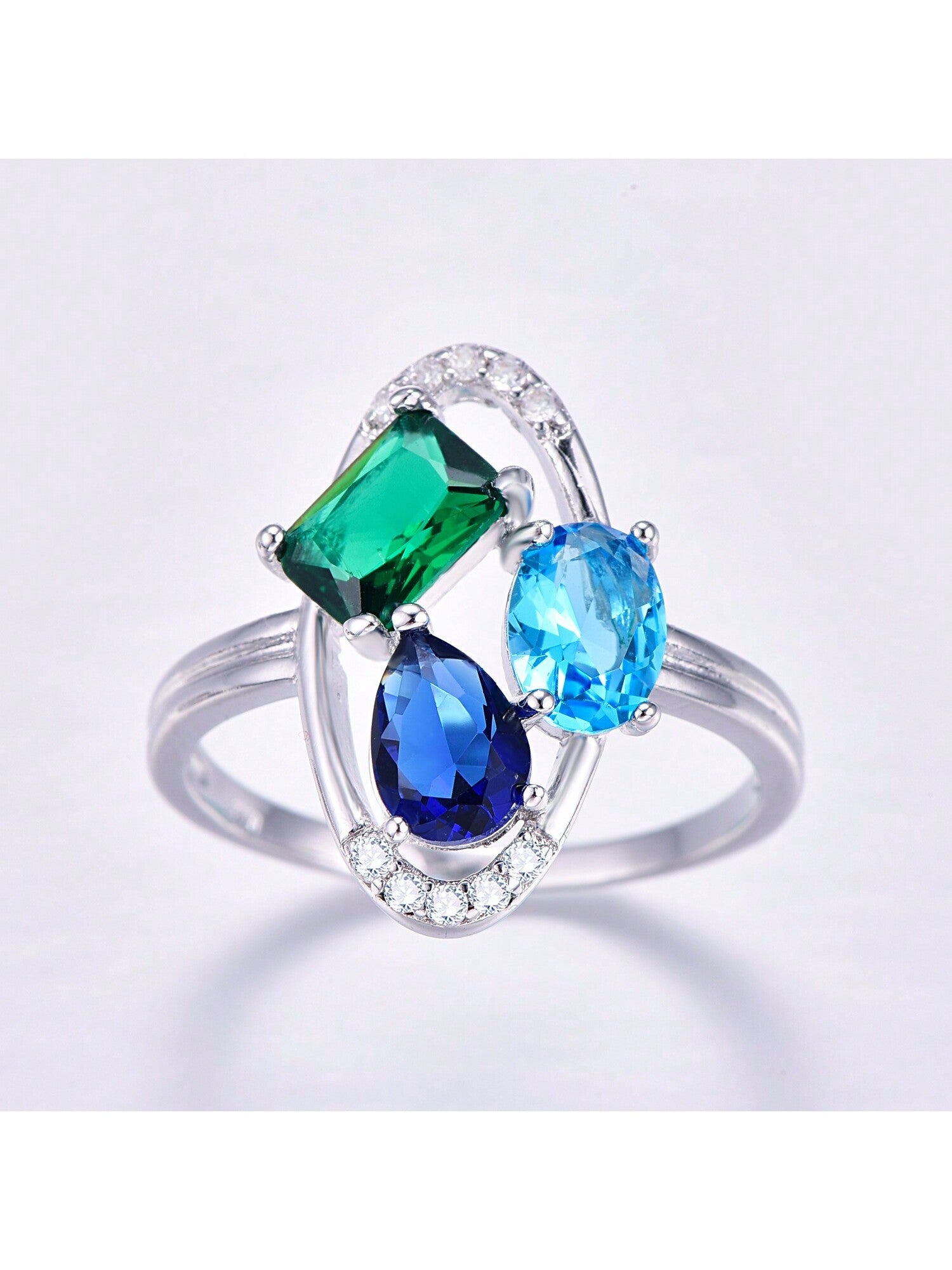 Multicolor Cubic Zirconia Planet Shaped Ring, Suitable For Wedding, Holiday, Party And Birthday Gift-Blue-1