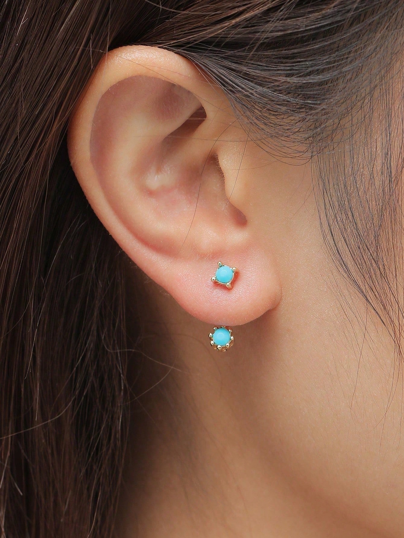 1pair Simple Front-Back Design Rhinestone Earrings For Women-Blue-1