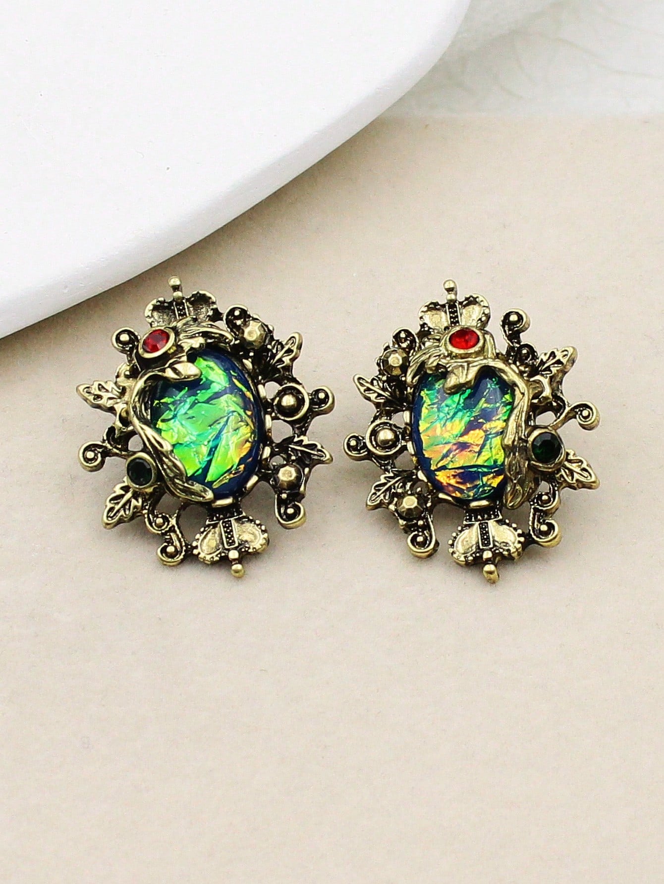 Vintage Complicated Style Heavy Metal Fish Stud Earrings (Second-Hand)-Multicolor-1