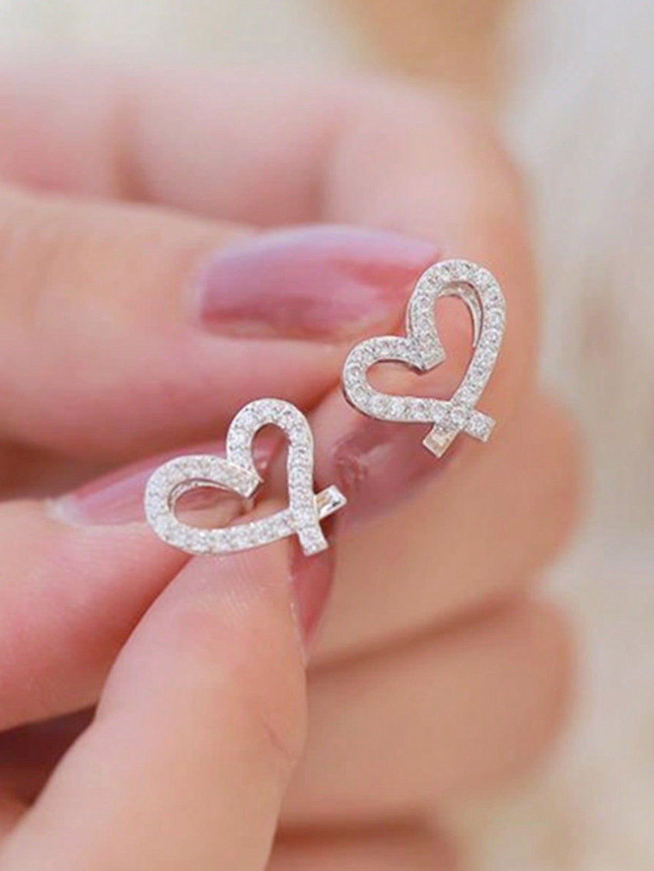 1 Pair Fashion Cubic Zirconia Heart Stud Earrings For Women For Wedding Engagement Anniversary Party Jewelry Valentine's Day Gift--1