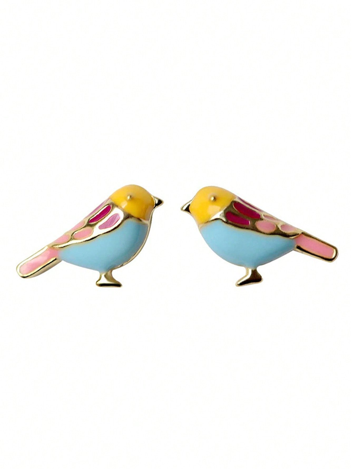 1 Pair Cute Bird Stud Earrings For Women For Anniversary Party Jewelry Valentine's Day Gift-Yellow Gold-1