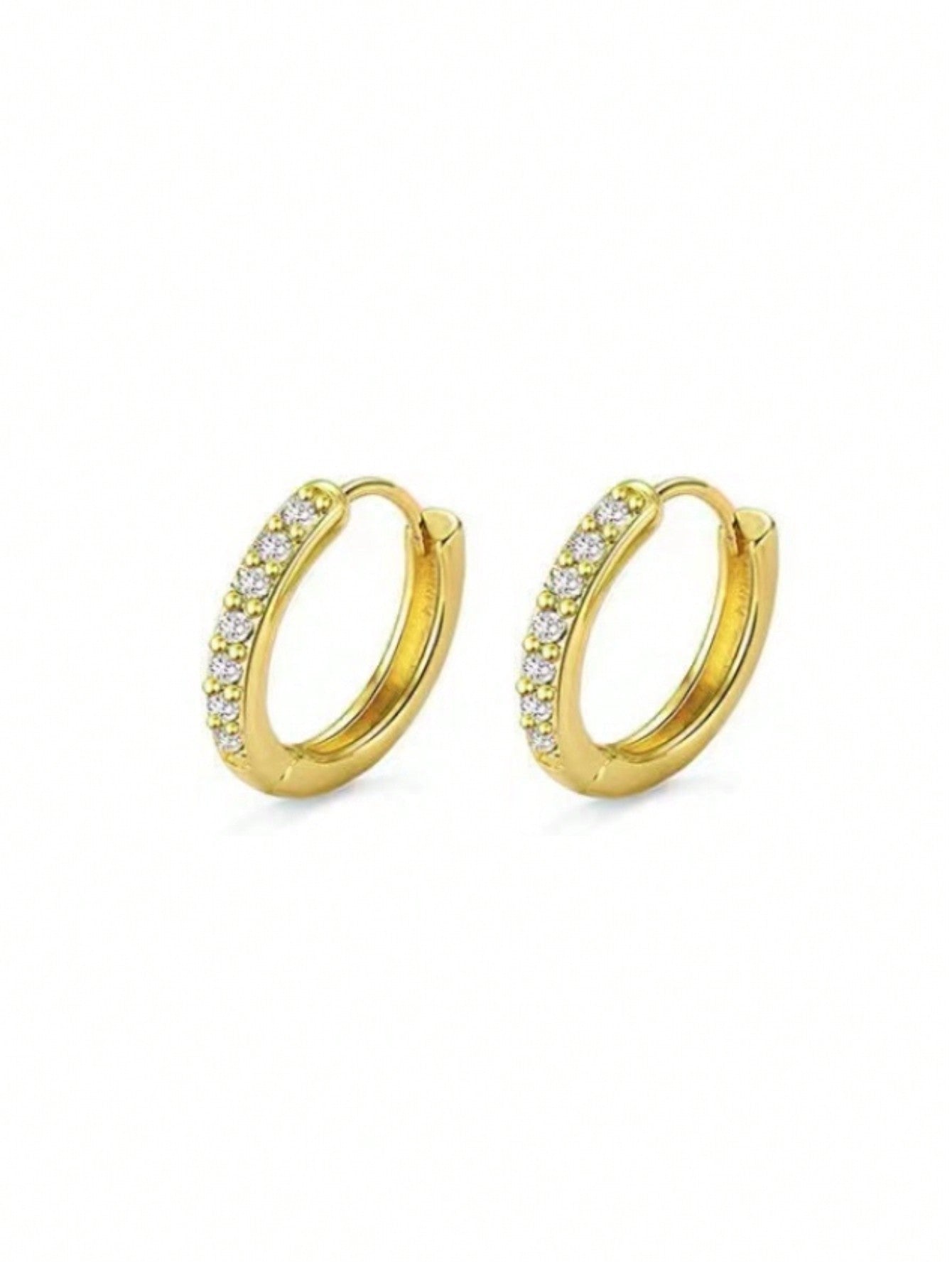 1pair Fashionable Elegant Cubic Zirconia Inlaid Hoop Earrings, Daily Wear Accessory And Gift-Yellow Gold-1