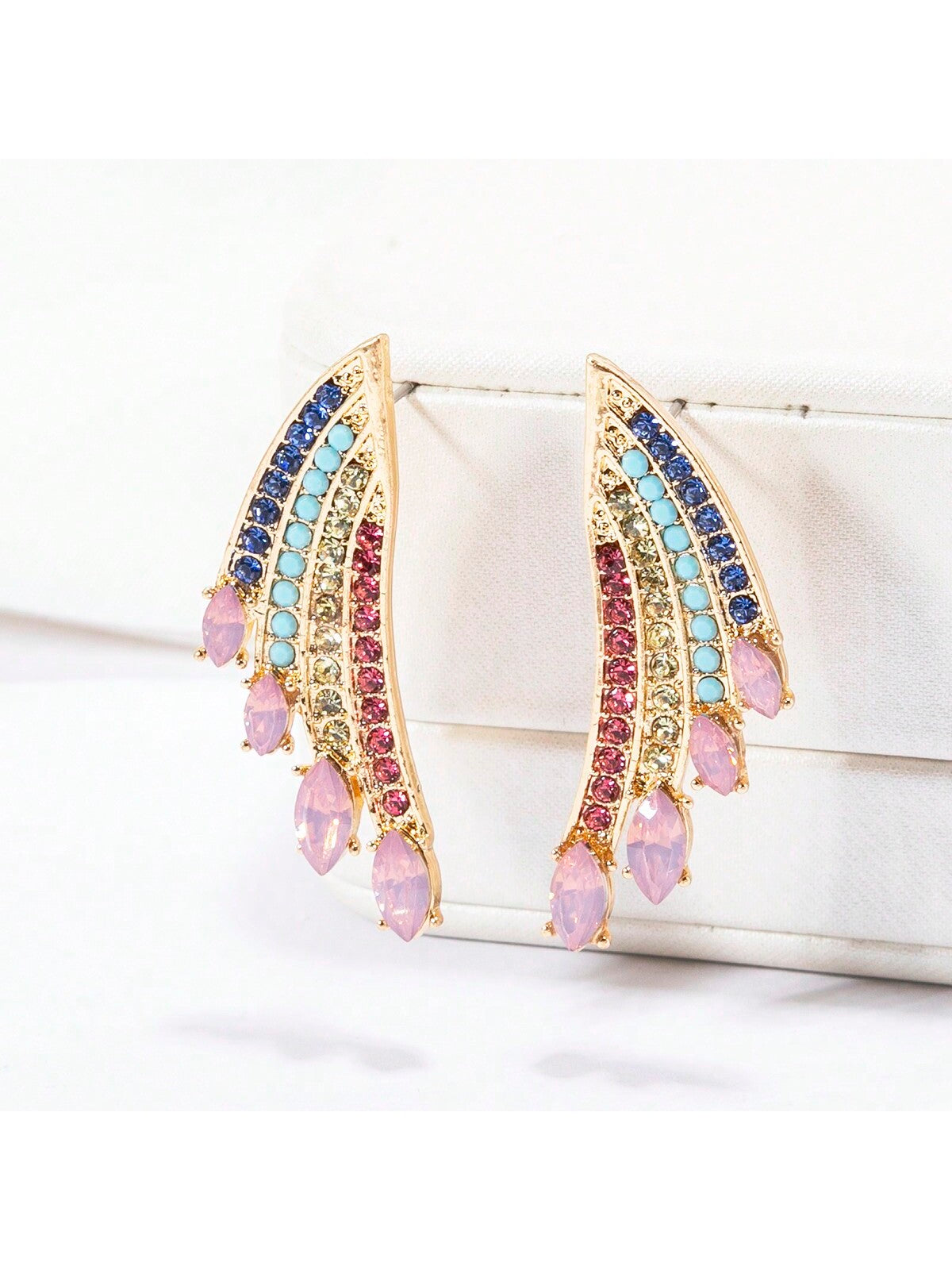 1pair Colorful Full Crystal Luxury Wing Shaped Shiny Sweet Cool Earrings For Women--1