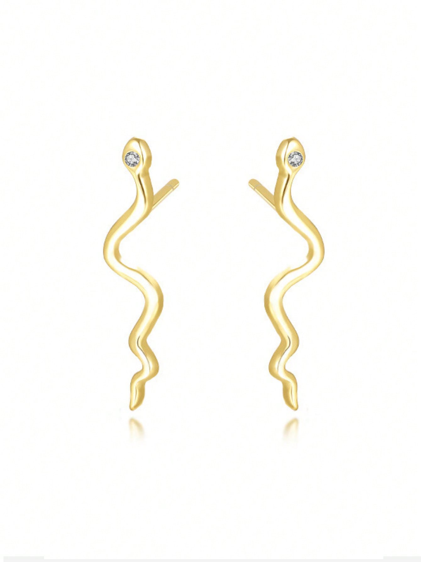 1pair Fashionable Simple Snake Design 925 Sterling Silver Stud Earrings, Suitable For Women's Daily Wear Or As A Gift For Lover, Friend, Elderly Relatives, Etc.-Gold-1