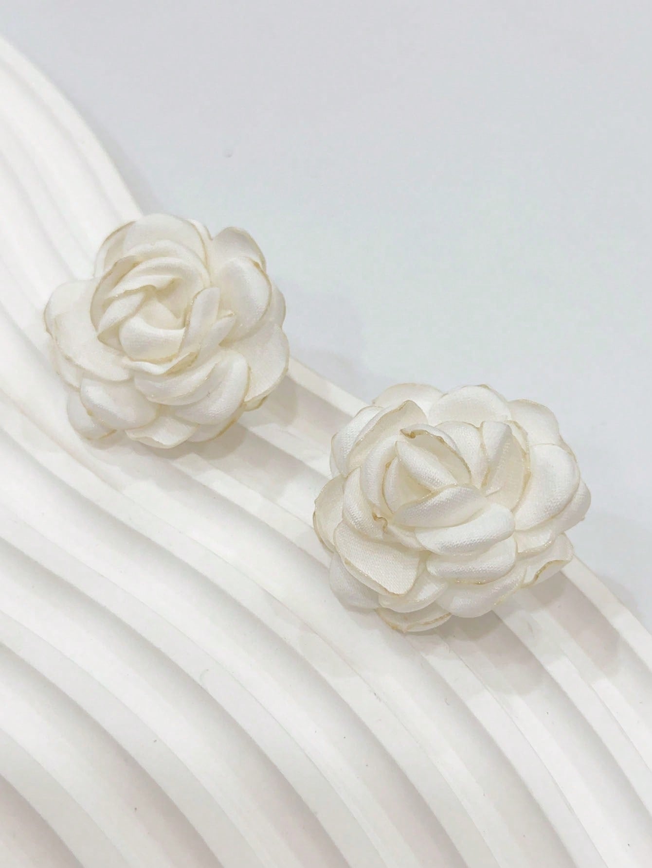 White Rose Flower Stud Earrings--1