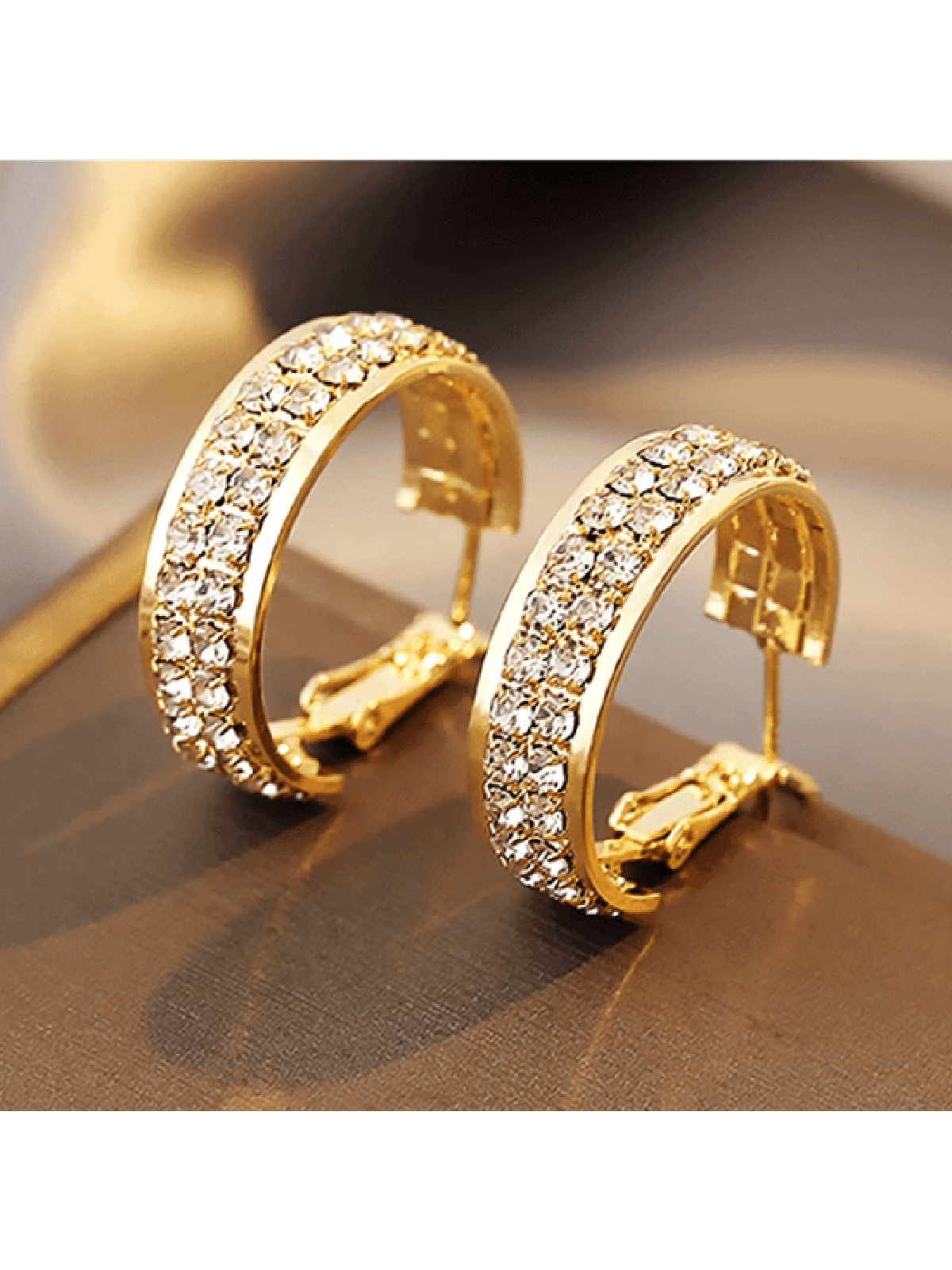 2pcs/Set Fashionable Full Rhinestone Ear Hoop Suitable For Women's Daily Wear And Wedding-Yellow Gold-1