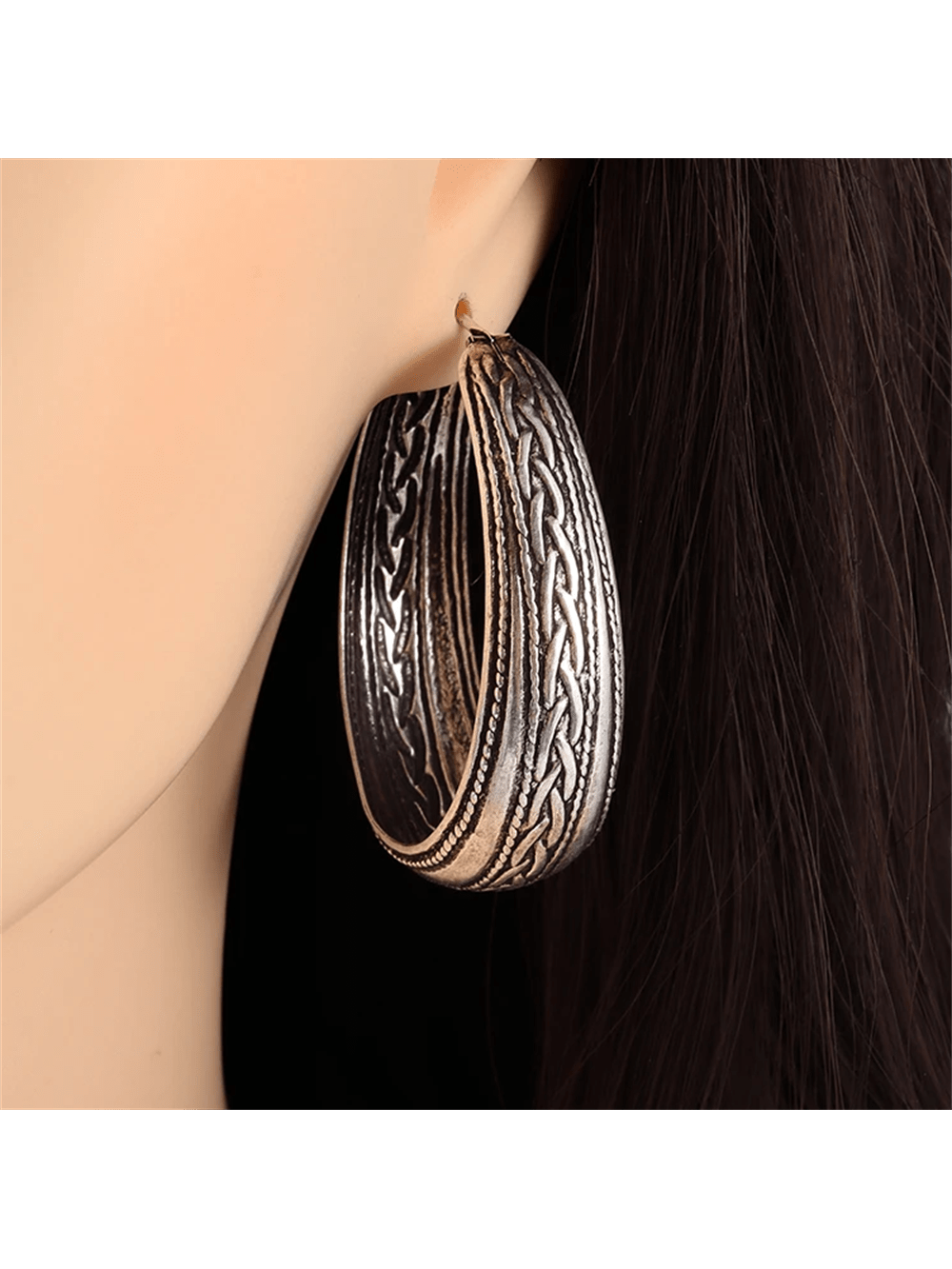 1pair Fashionable Personality Large Copper Circle Earrings Suitable For Party, Gift, Jewelry-Silver-1