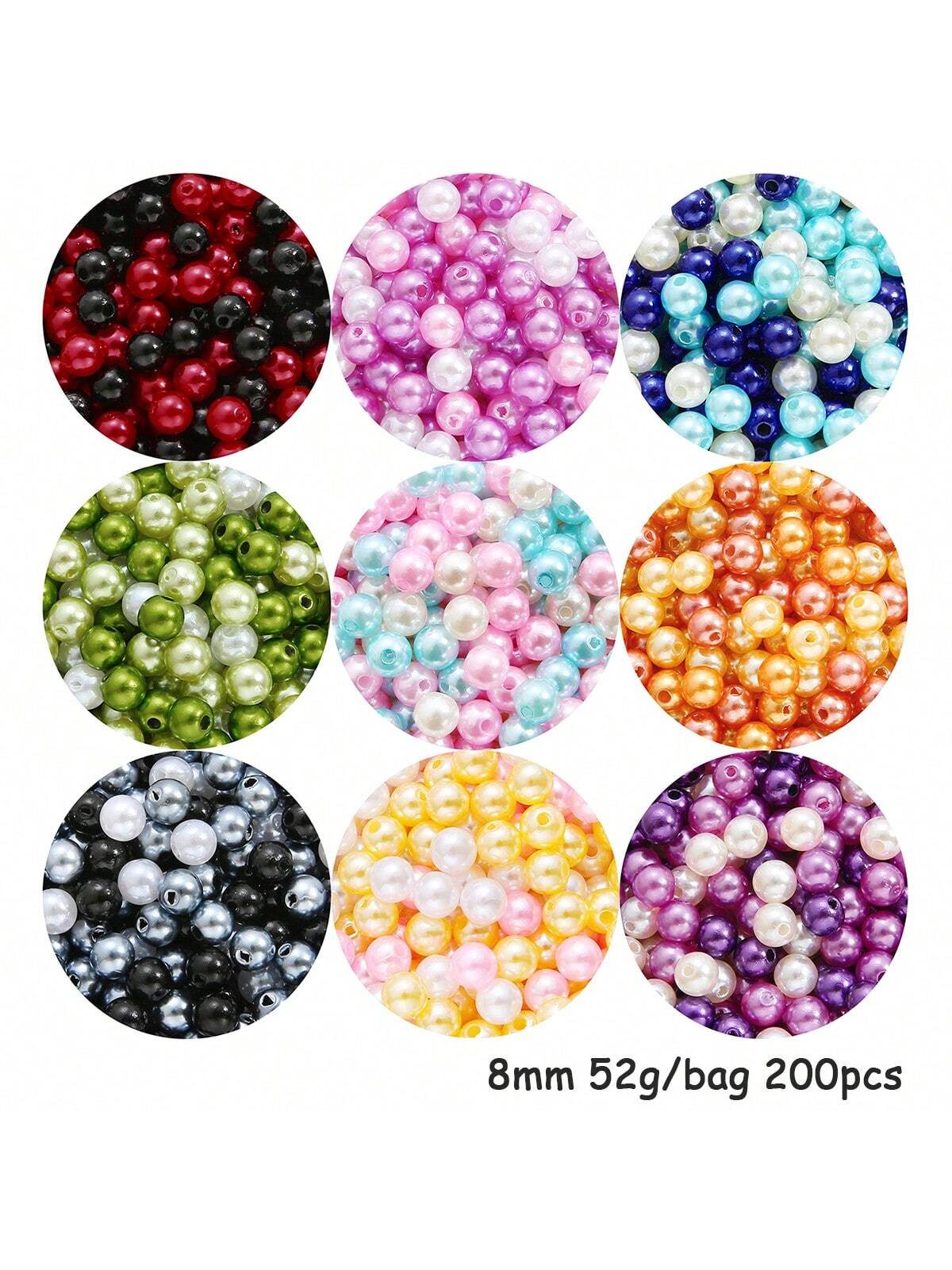 200pcs/Pack 8mm Mixed Color With Hole Colorful ABS Imitation Pearls Round Beads DIY For Jewelry Making Craft-8mm 200pcs-1