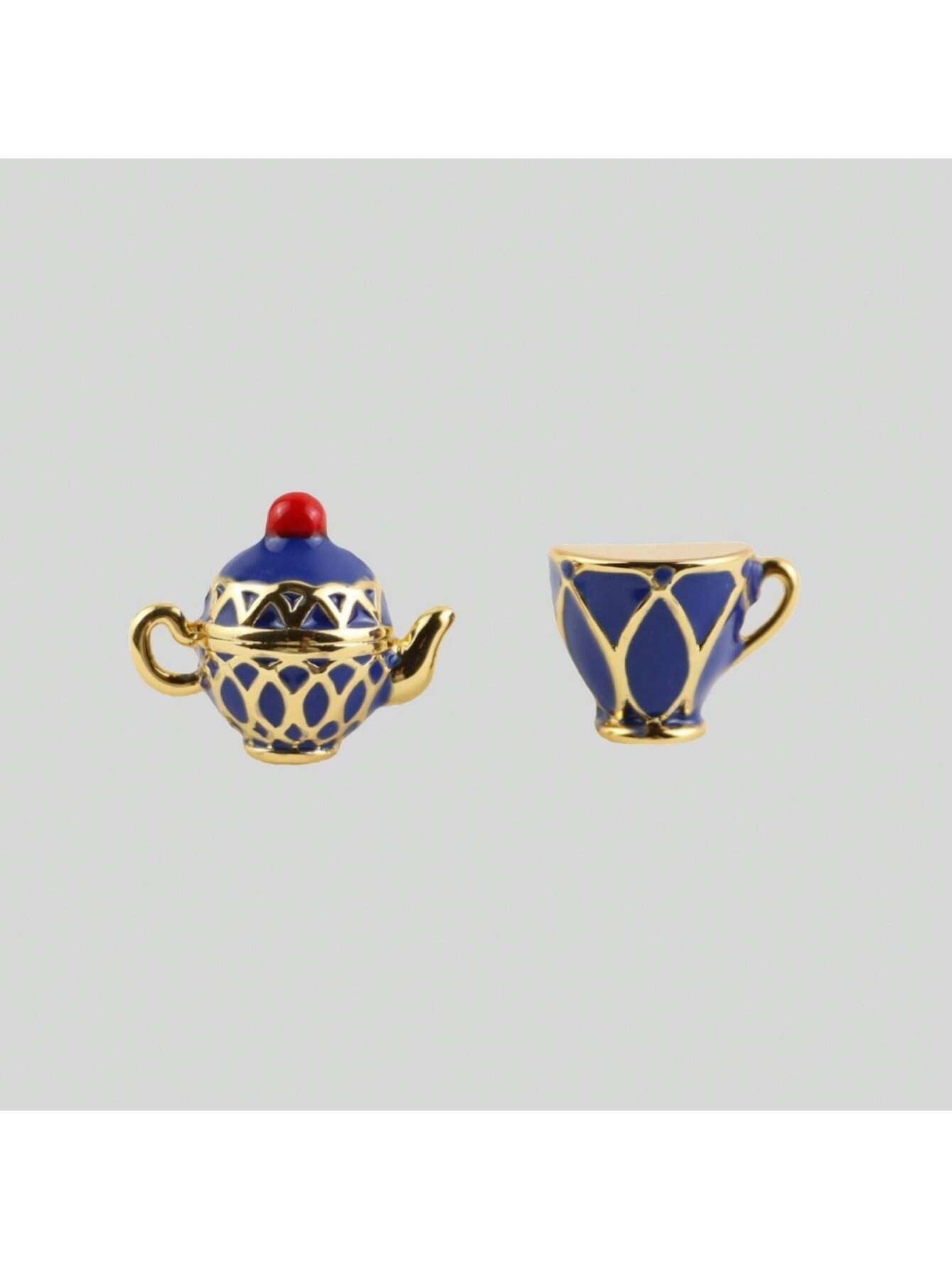 1pair Popular European And American Personality & Fashionable Alloy Enamel Colored Glaze Teapot, Teacup, Vegetarian Moon Festival Earrings For Women, Holiday Anniversary Birthday Gift-Blue-1